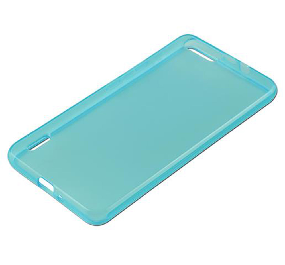 Una custodia per telefono verde acqua traslucida con ritagli per pulsanti e fotocamera.
