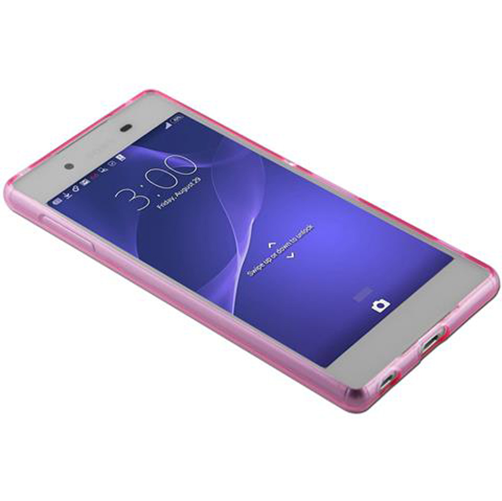 Uno smartphone rosa con schermo blu che mostra le 3:00.