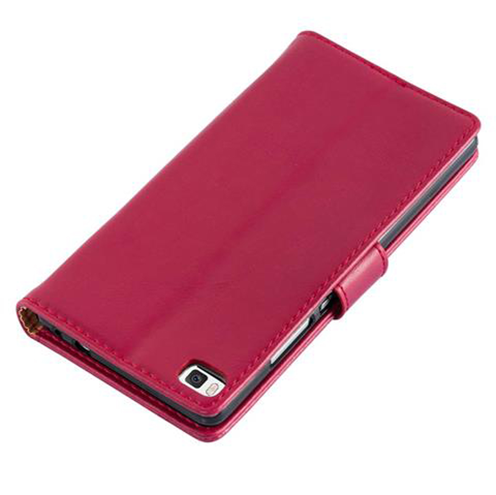 Una custodia per telefono chiusa, rosso scuro, in materiale lucido.