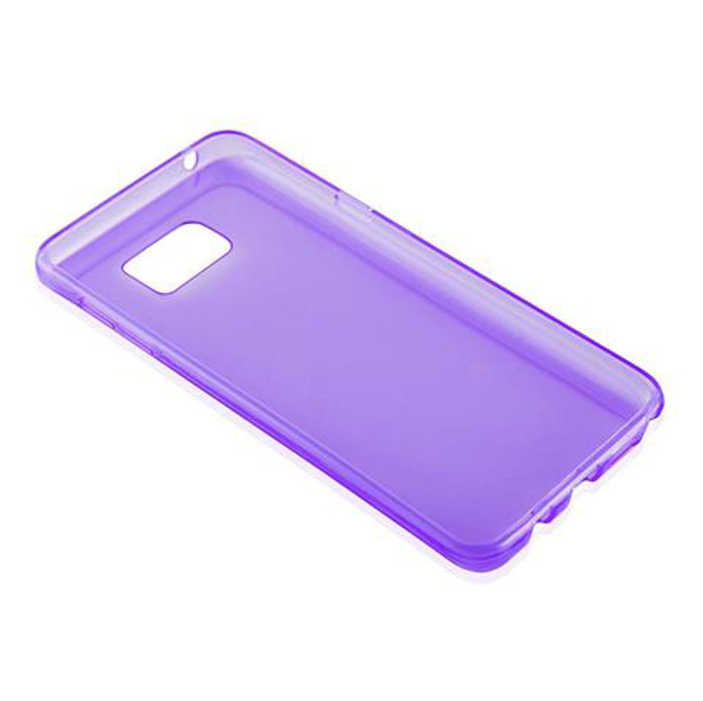 Ein transparenter, lila Handyhülle mit Ausschnitt für Kamera und Tasten.