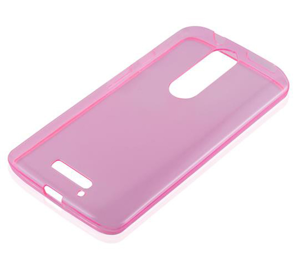 Una funda de silicona rosa translúcida con recortes.