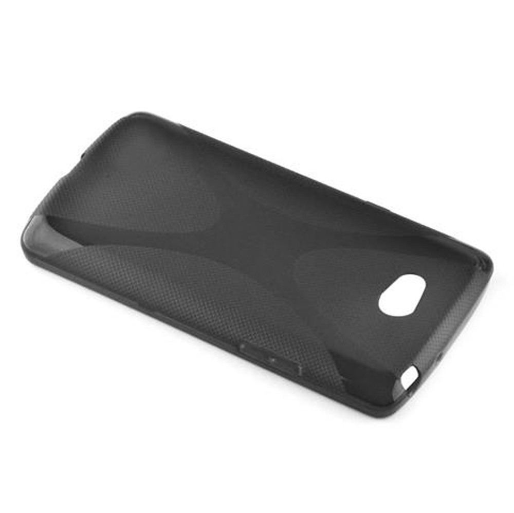 Custodia nera per telefono con ritagli per fotocamera e pulsanti.