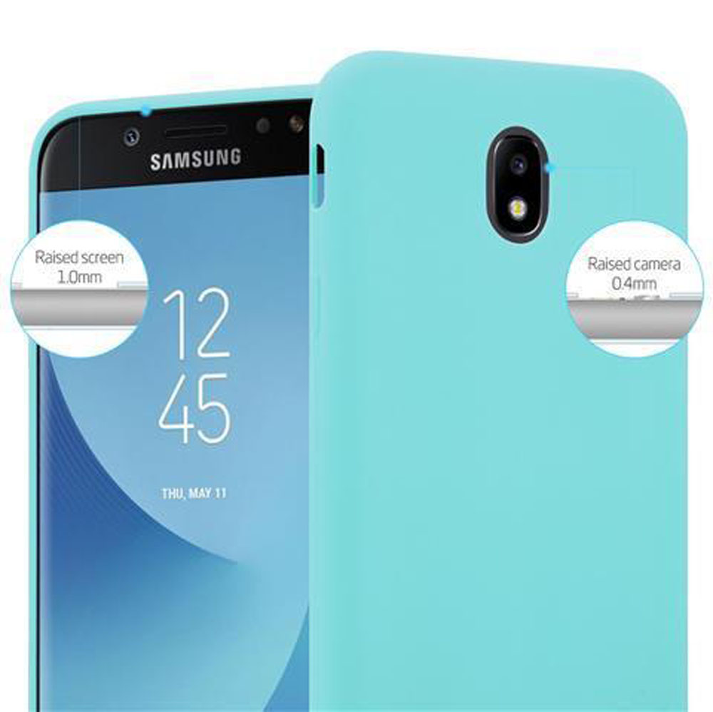 Türkisfarbene Handyhülle schützt Samsung Smartphone mit angezeigter Uhrzeit.