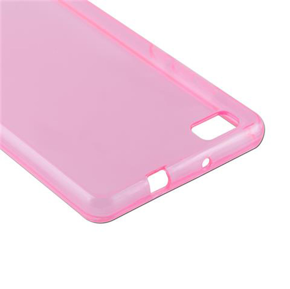 Una cover rosa trasparente per telefono con ritagli per le porte.