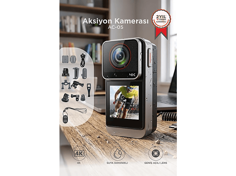 TORIMA Giyilebilir 4K Ultra HD Kayıt Su Geçirmez AC05 Siyah