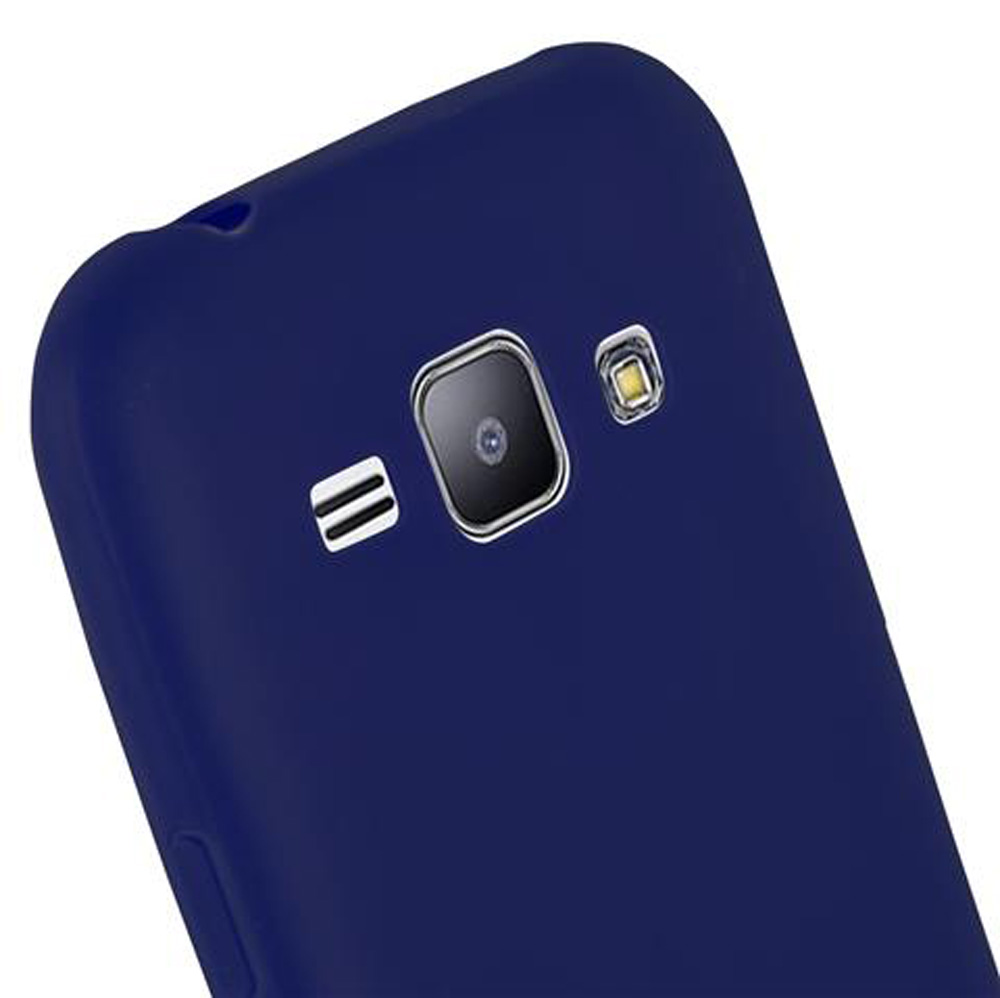 Retro smartphone blu scuro con fotocamera, flash e griglia altoparlante.
