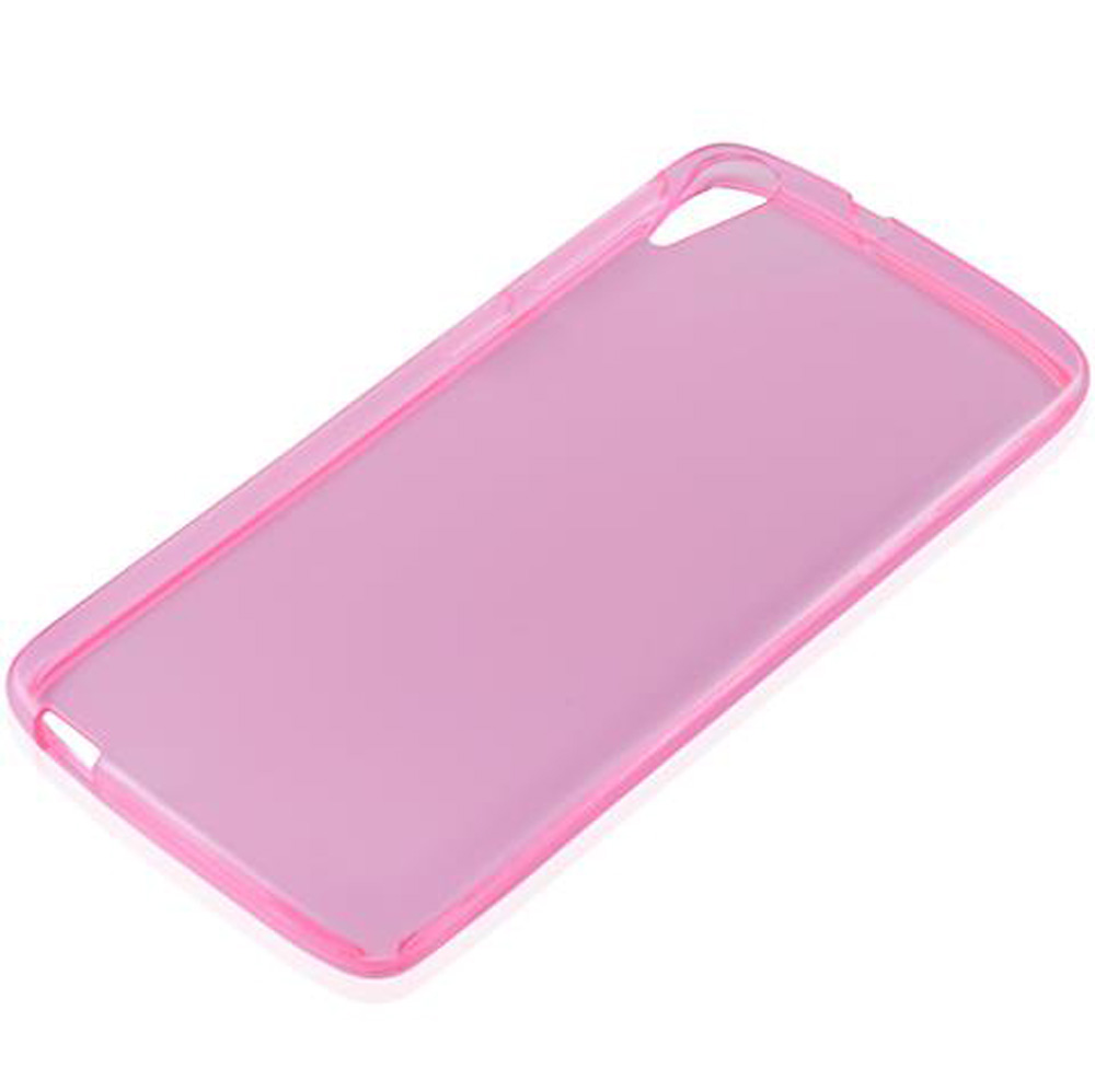 Una cover per telefono rettangolare, trasparente e rosa in plastica.
