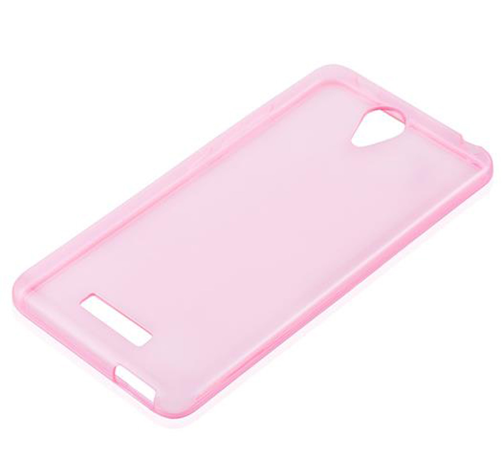 Una custodia per telefono traslucida rosa chiaro su sfondo bianco.