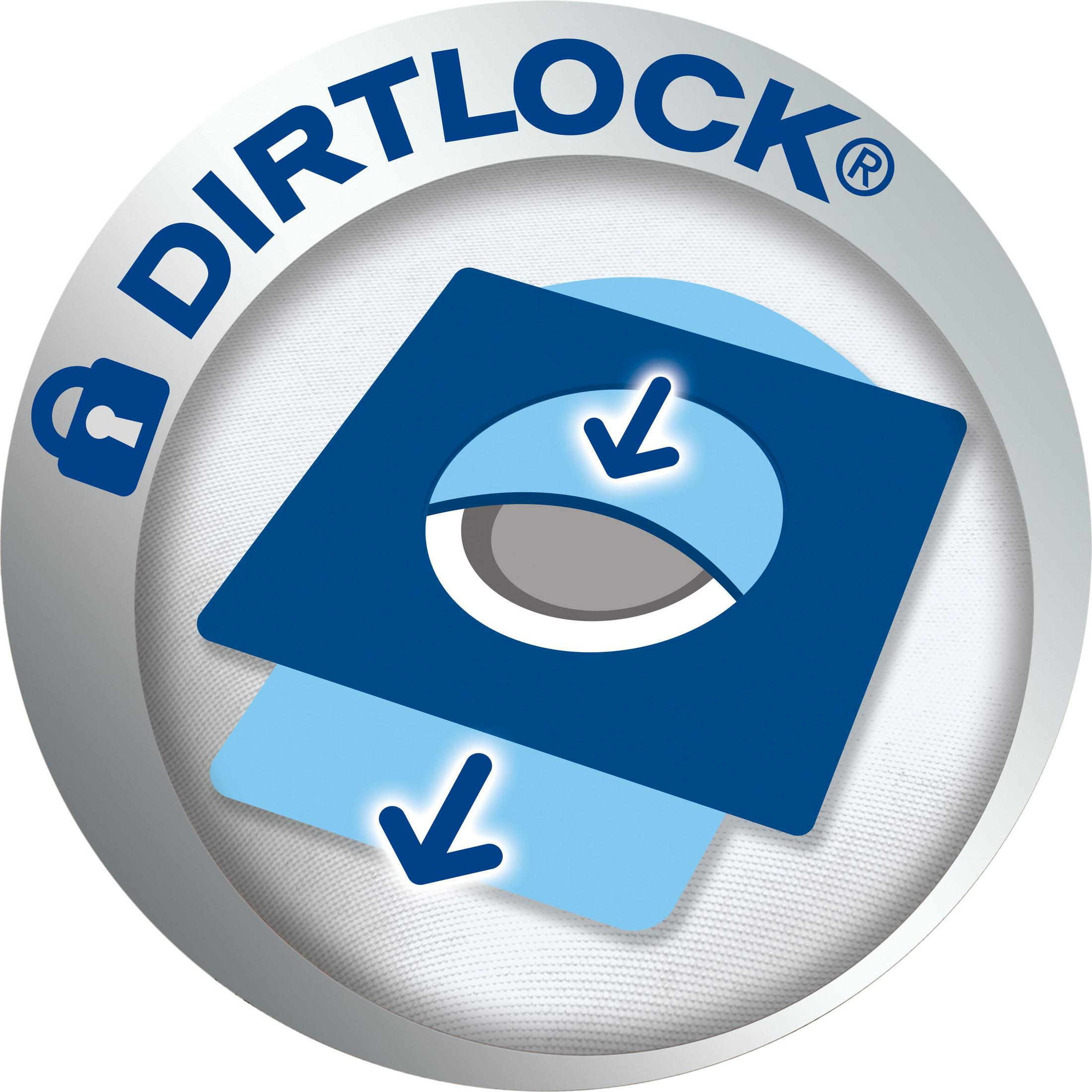 Symbol mit "DIRTLOCK" und einem blauen Schloss-Symbol.