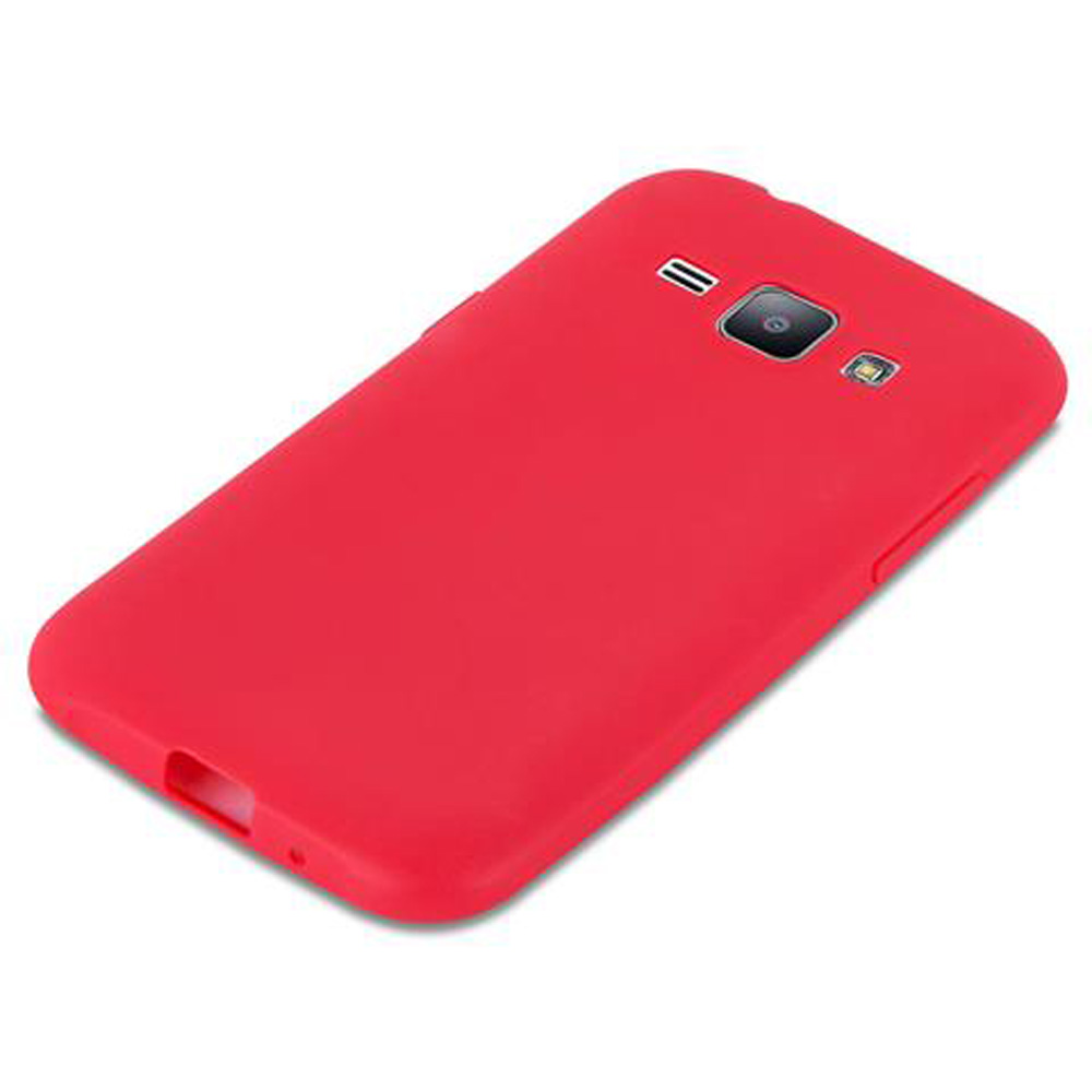 Custodia rossa per telefono con ritaglio fotocamera e flash.