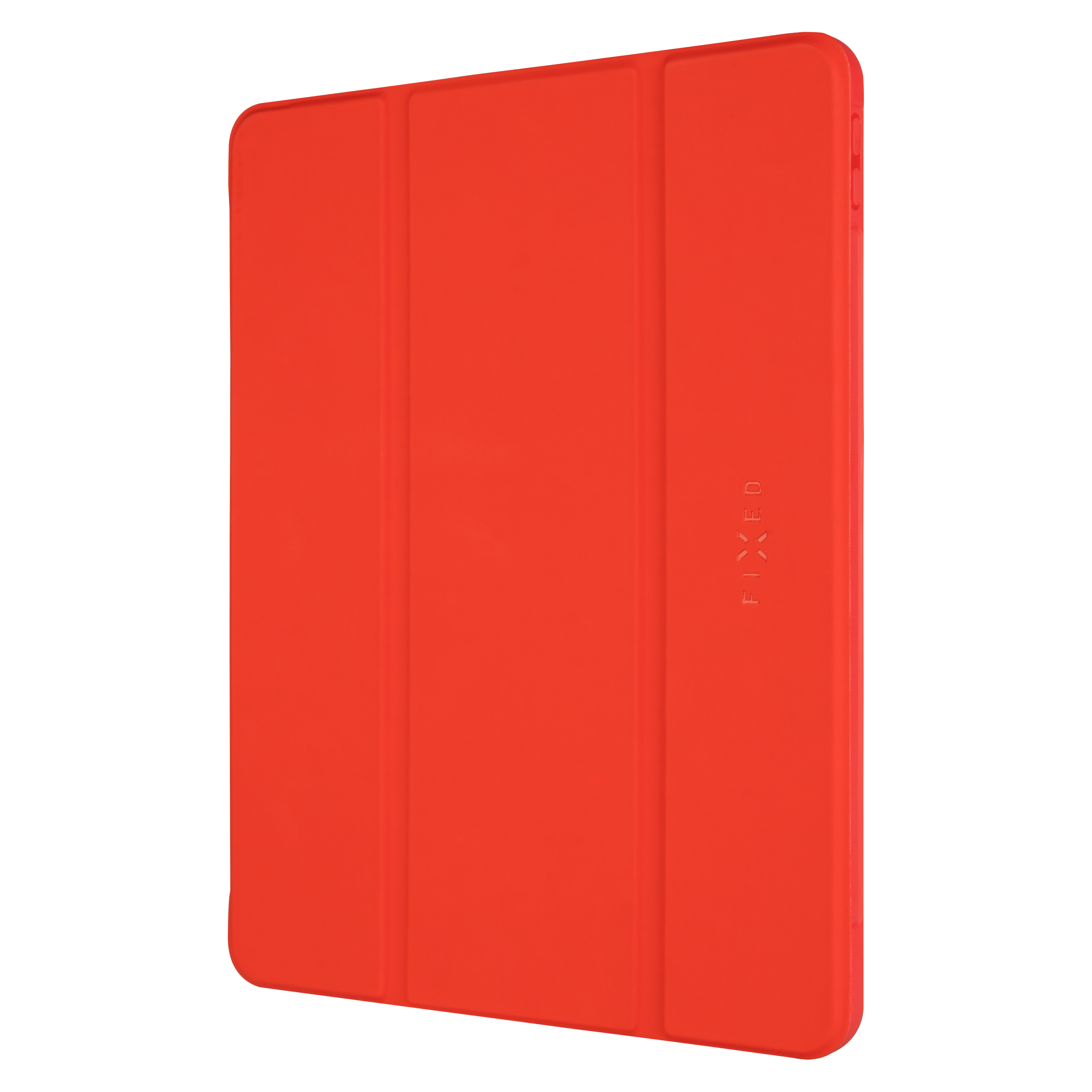 Roter Tablet-Schutz mit gefalteter Vorderseite und dem Logo 'FIXED'.