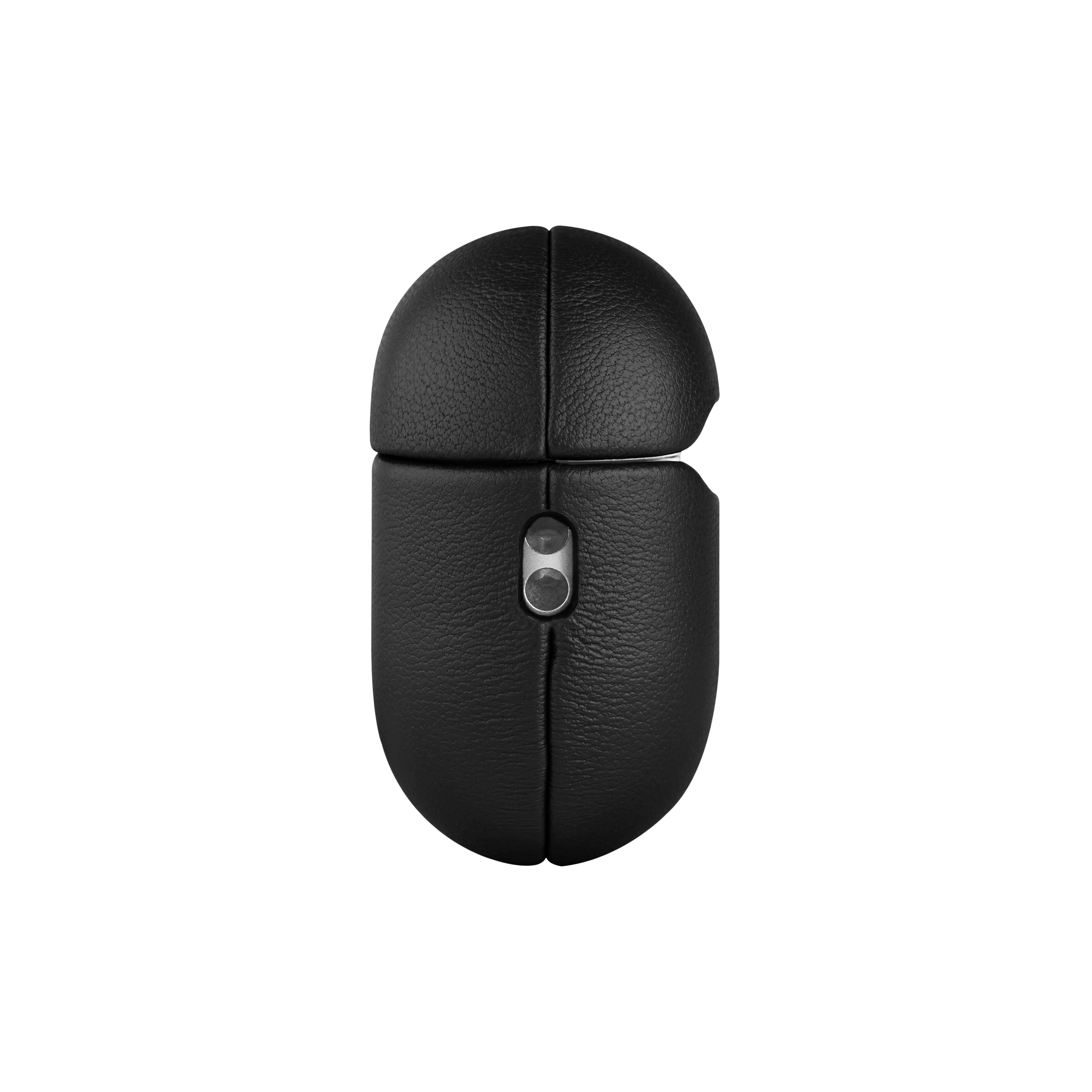 Schwarzes Leder-Etui für Kopfhörer mit Reißverschlussdetail