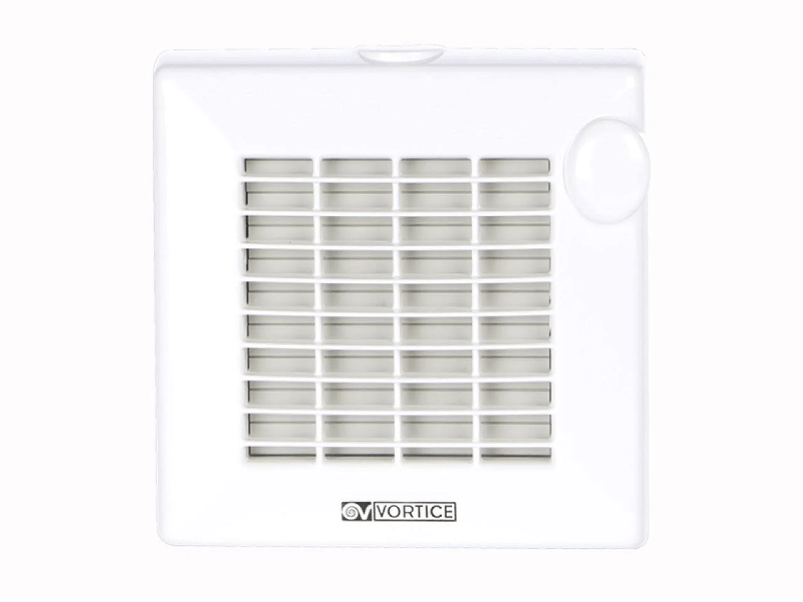 Un ventilatore di scarico bianco con griglia e logo VORTICE.