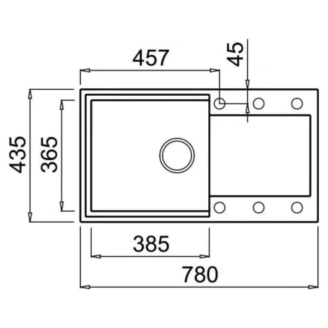 Disegno tecnico di un lavello con dimensioni 780x435mm.
