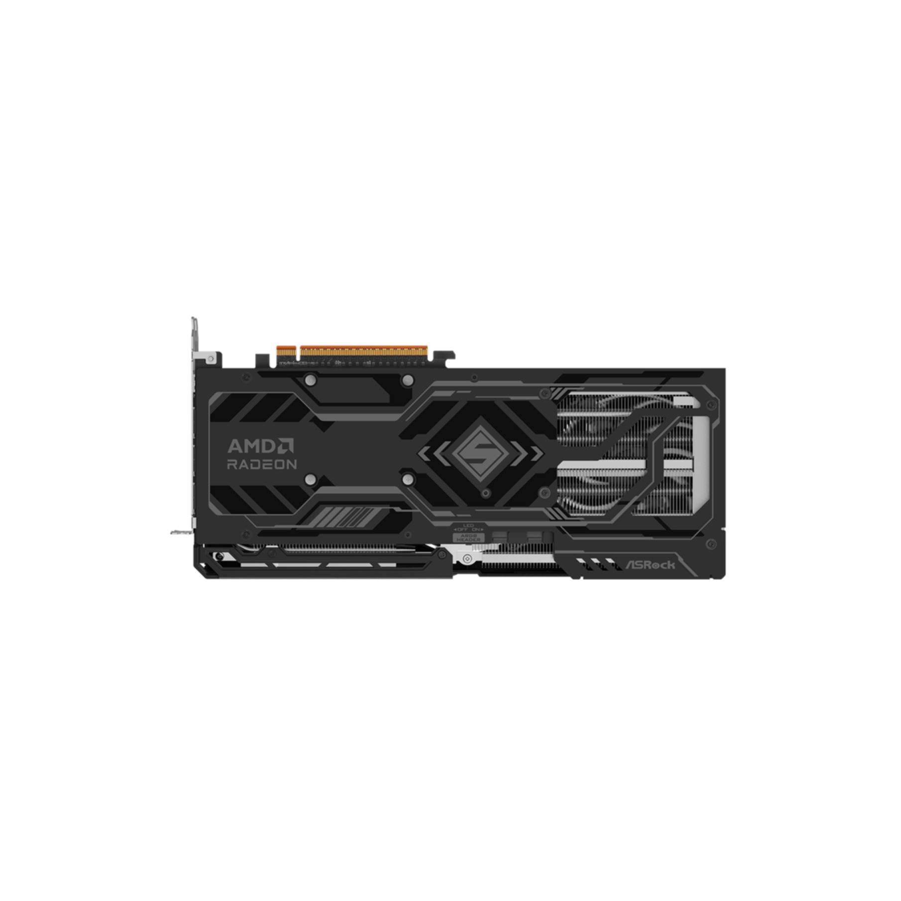 Czarna karta graficzna z logo AMD Radeon i wentylatorami.