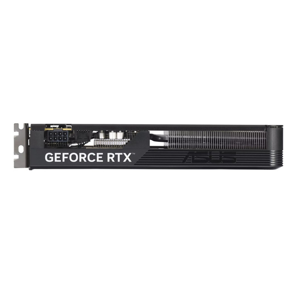 Czarna karta graficzna z napisem "GEFORCE RTX" i logo ASUS, metalowa osłona wentylatora.