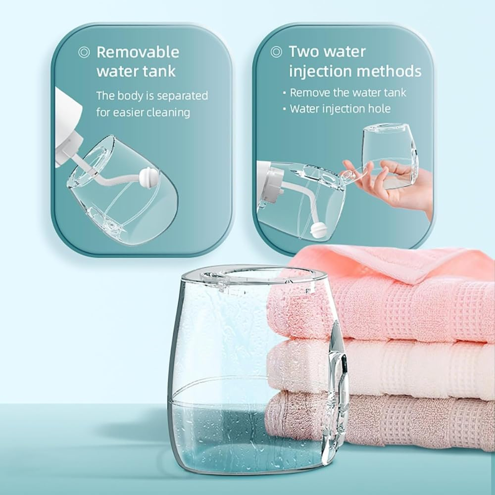 Ein transparenter Behälter mit Wasser und Handtüchern daneben.