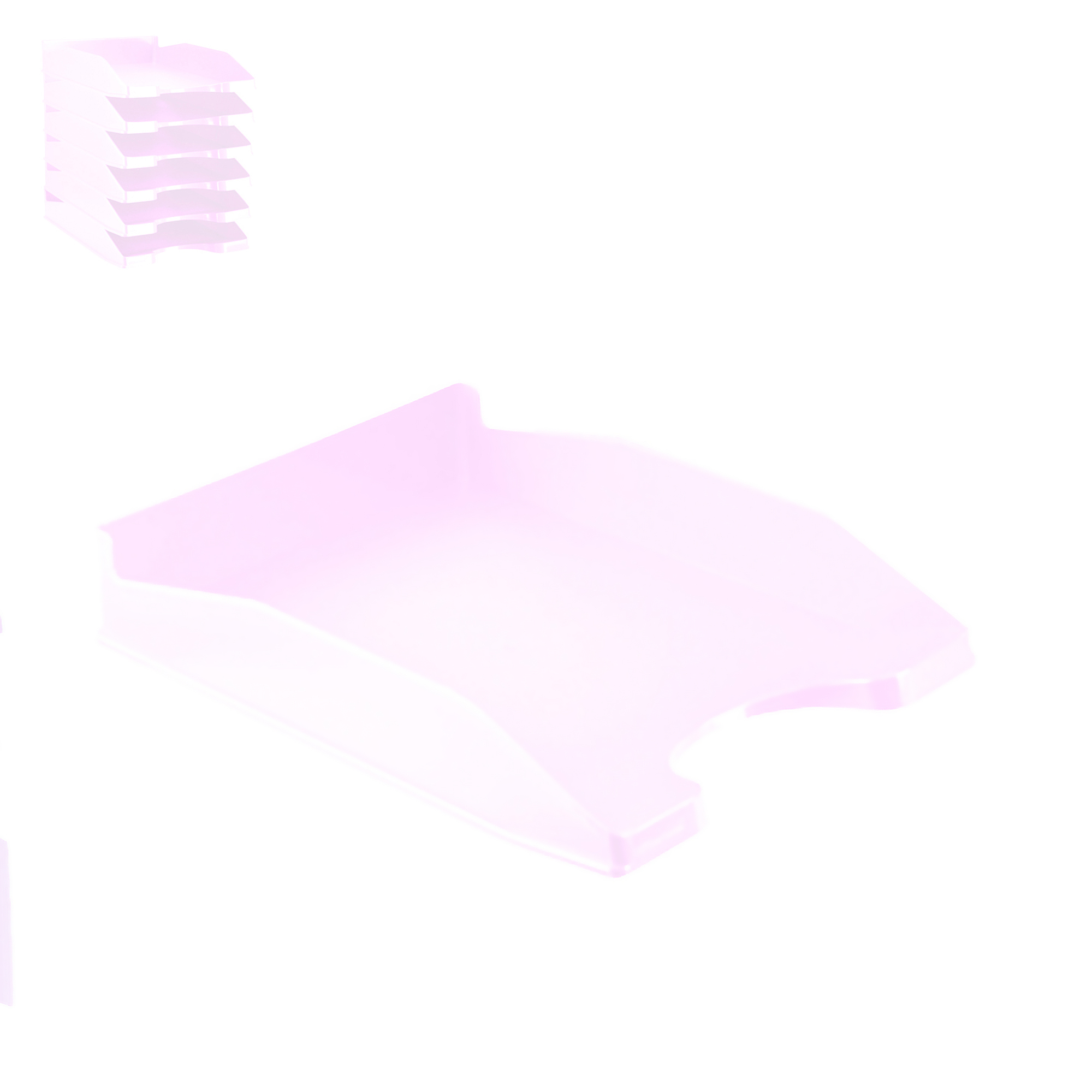 Un vassoio per lettere rosa è su sfondo bianco.