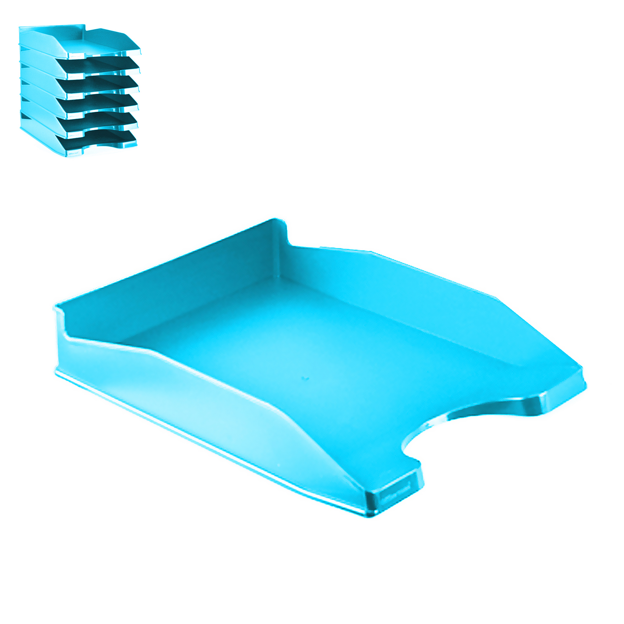Un organizer blu a quattro livelli per lettere.