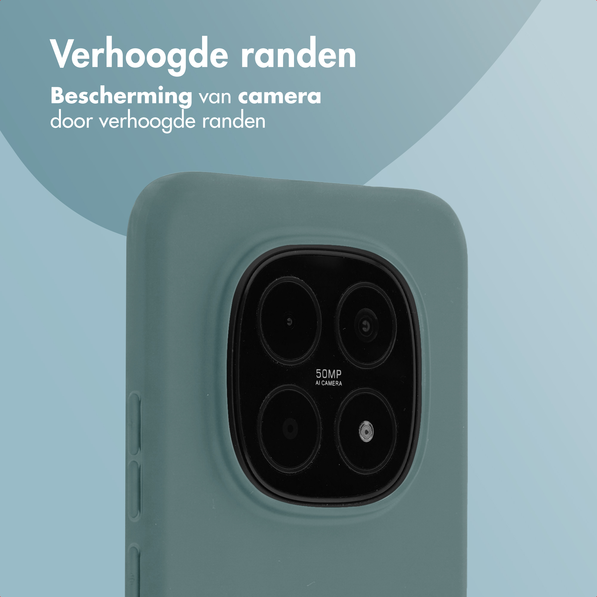 Back of a green smartphone with 50MP AI camera and raised edges.