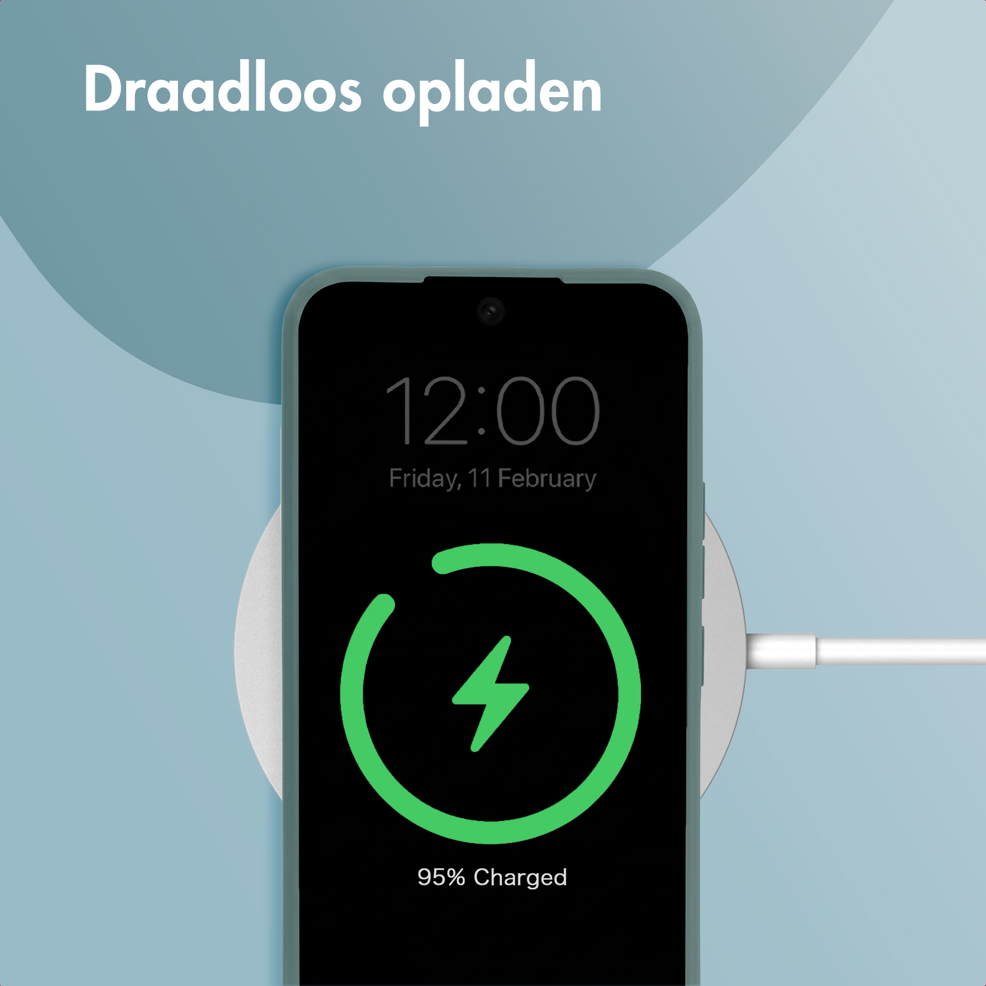 A smartphone at 95% charged on a wireless charging pad.