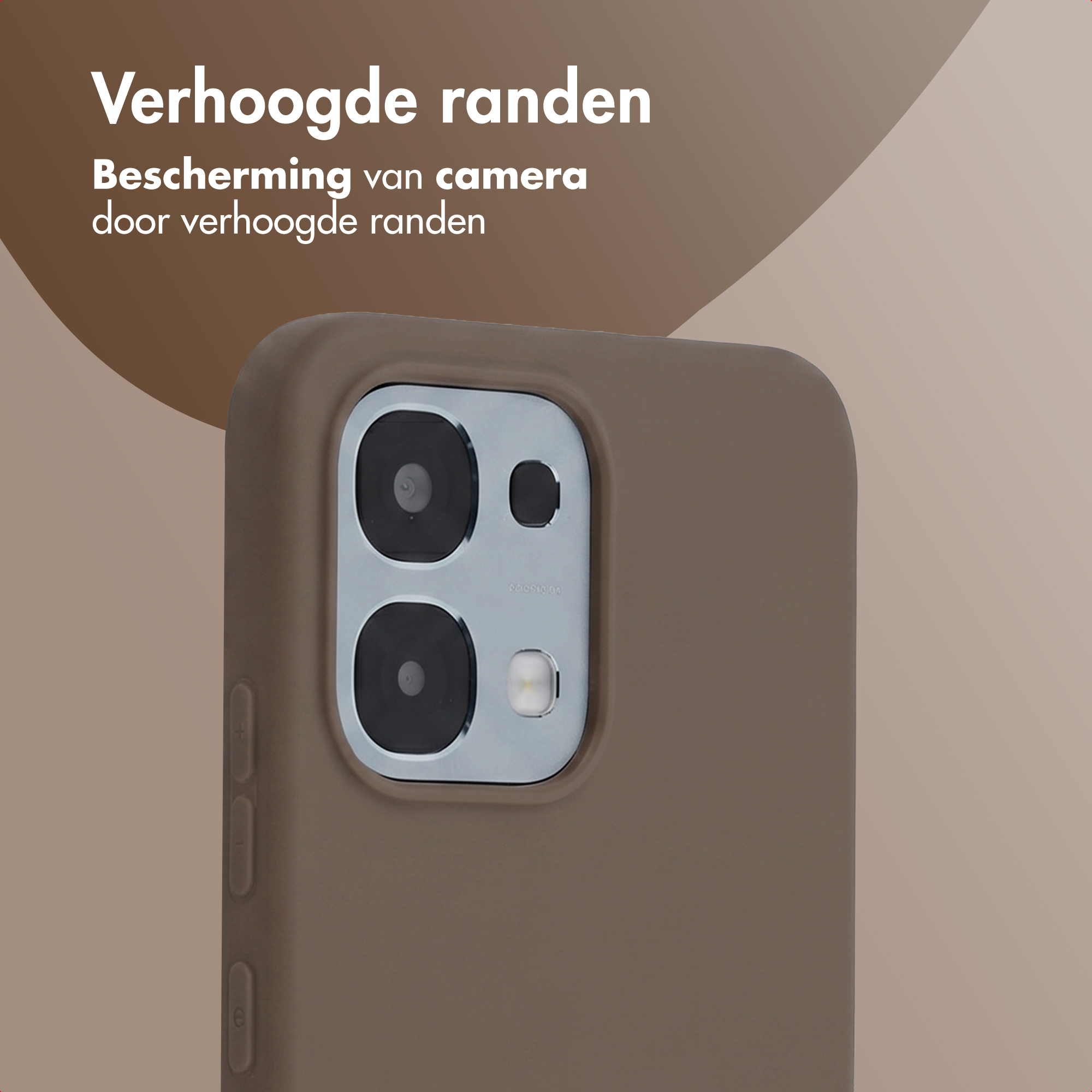 Bruine telefoonhoes met verhoogde randen rond de camera.