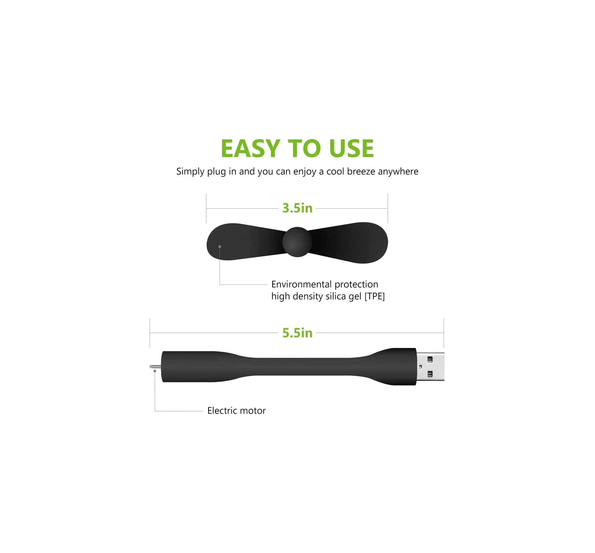 Zwei schwarze USB-Ventilatoren, einer mit 3,5 Zoll, der andere mit 5,5 Zoll.