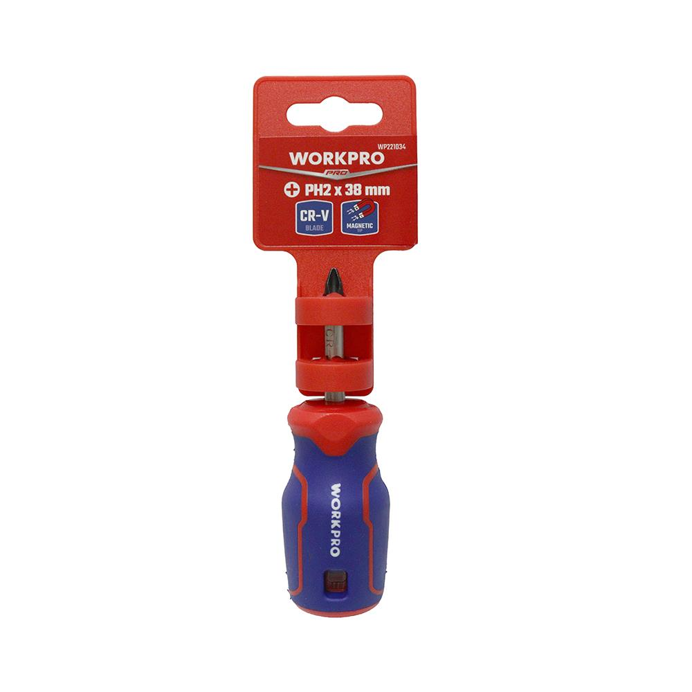 Mıknatıslı PH2 x 38mm CR-V bıçaklı kırmızı ve mavi Workpro tornavida.