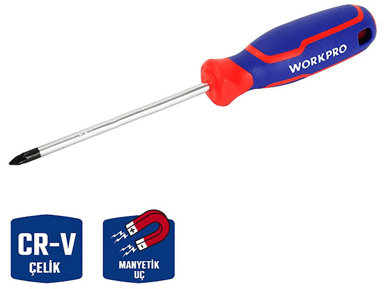 WORKPRO WP221035 PZ0x75 mm CR-V Manyetik Profesyonel Yıldız Tornavida
