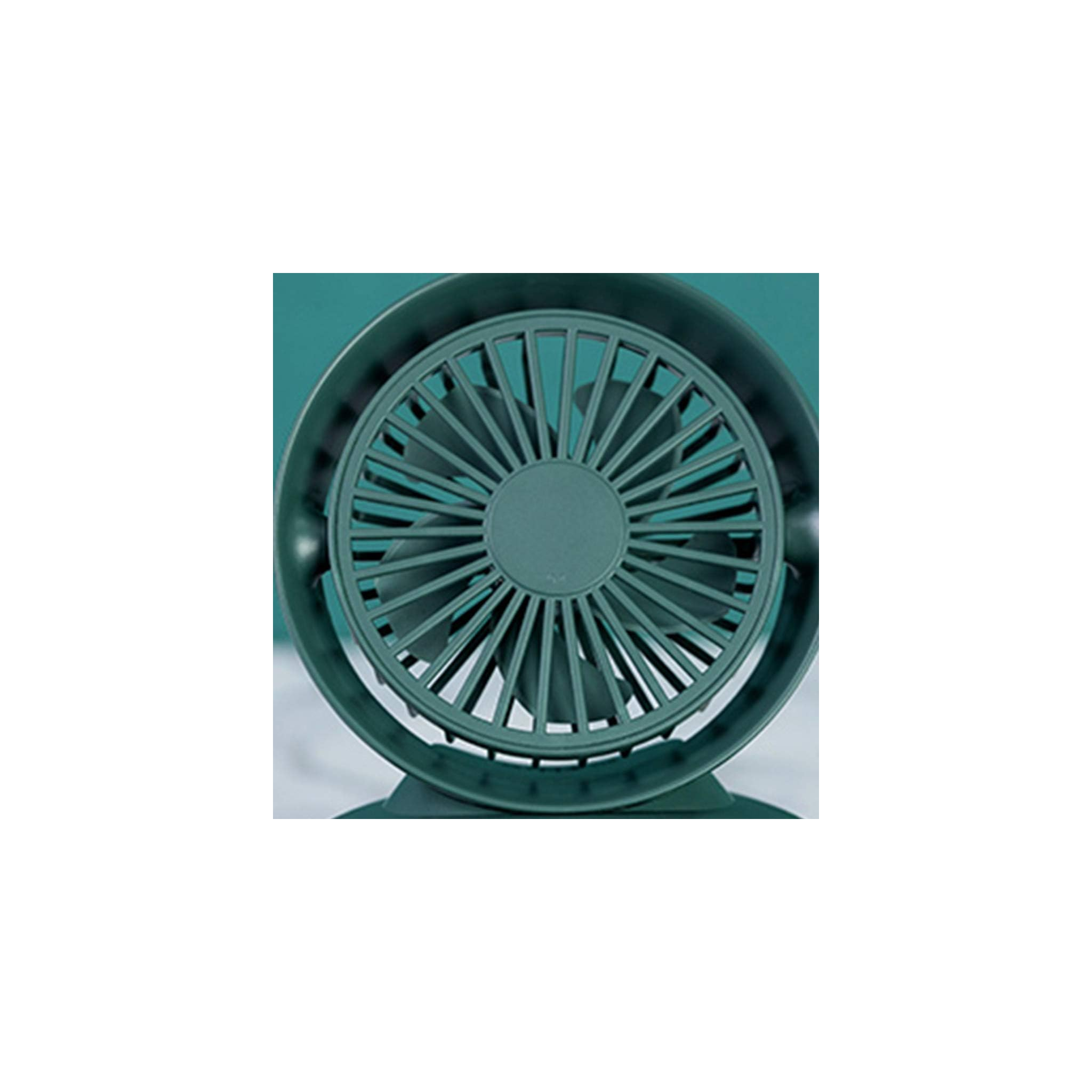 Ein kleiner, dunkelgrüner Ventilator mit Rotorblättern und Schutzgitter.