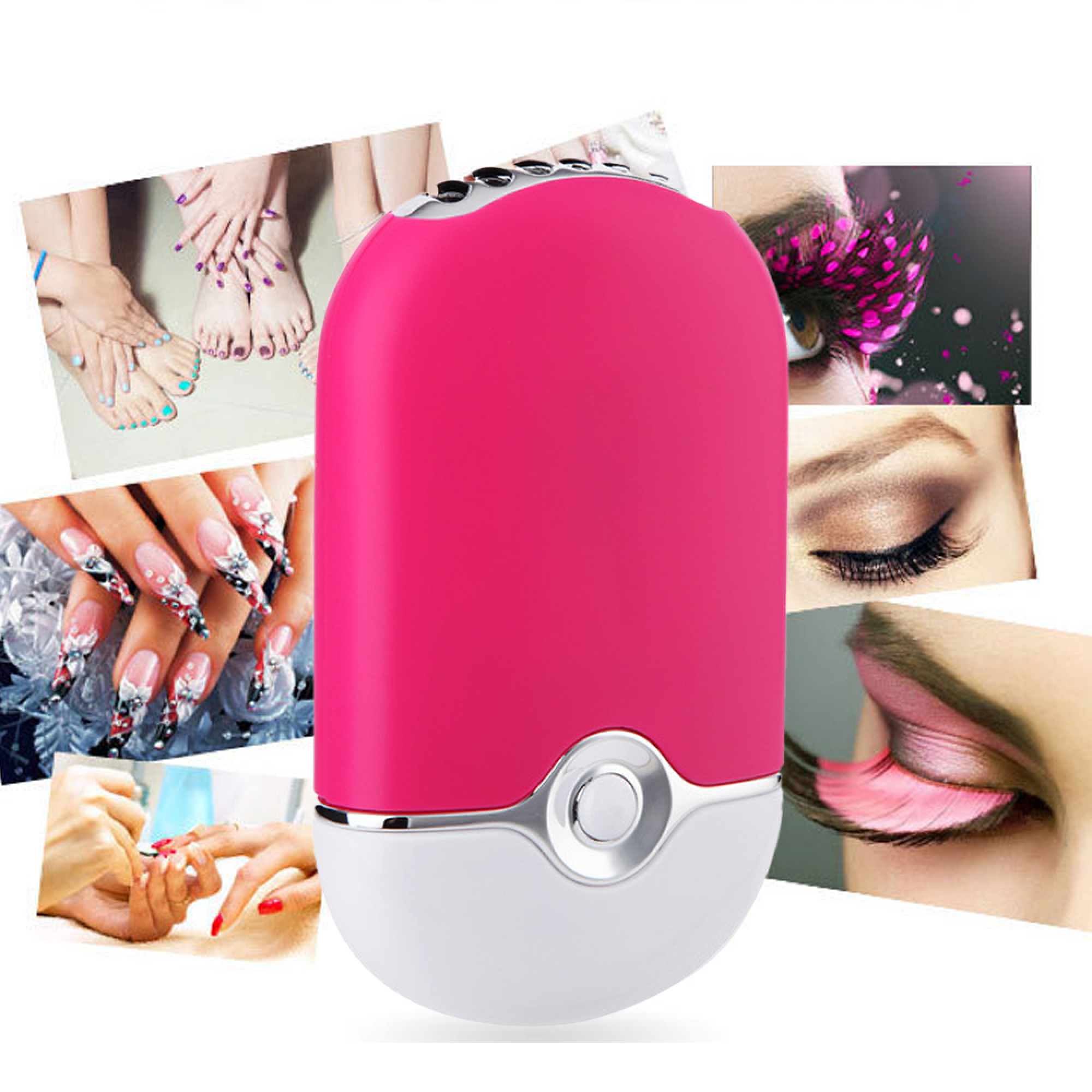 Ein pinkfarbenes Gerät mit verschiedenen Fingernägel- und Zehennagelbildern.