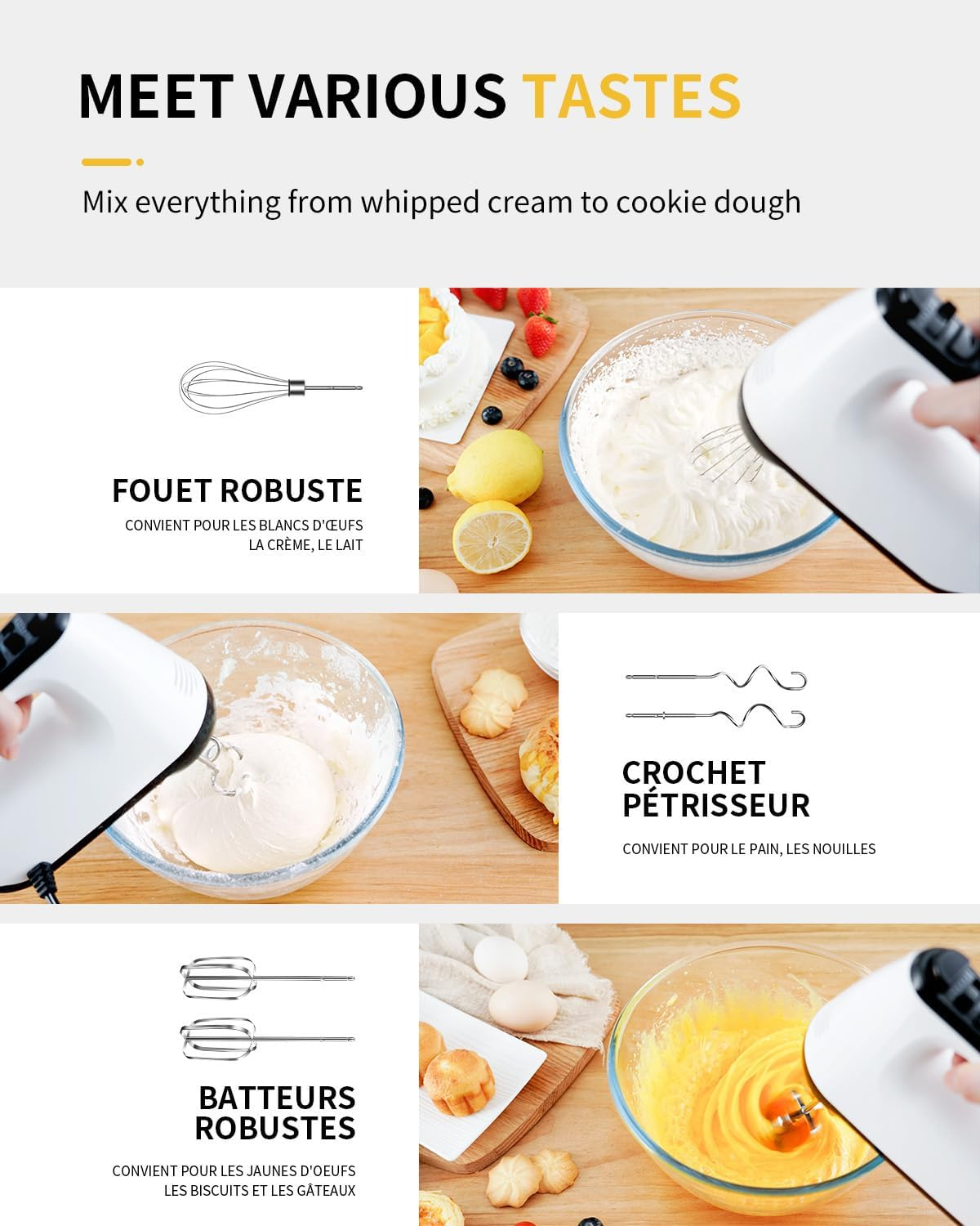 Ein Handmixer wird verwendet, um Schlagsahne und Teig herzustellen.