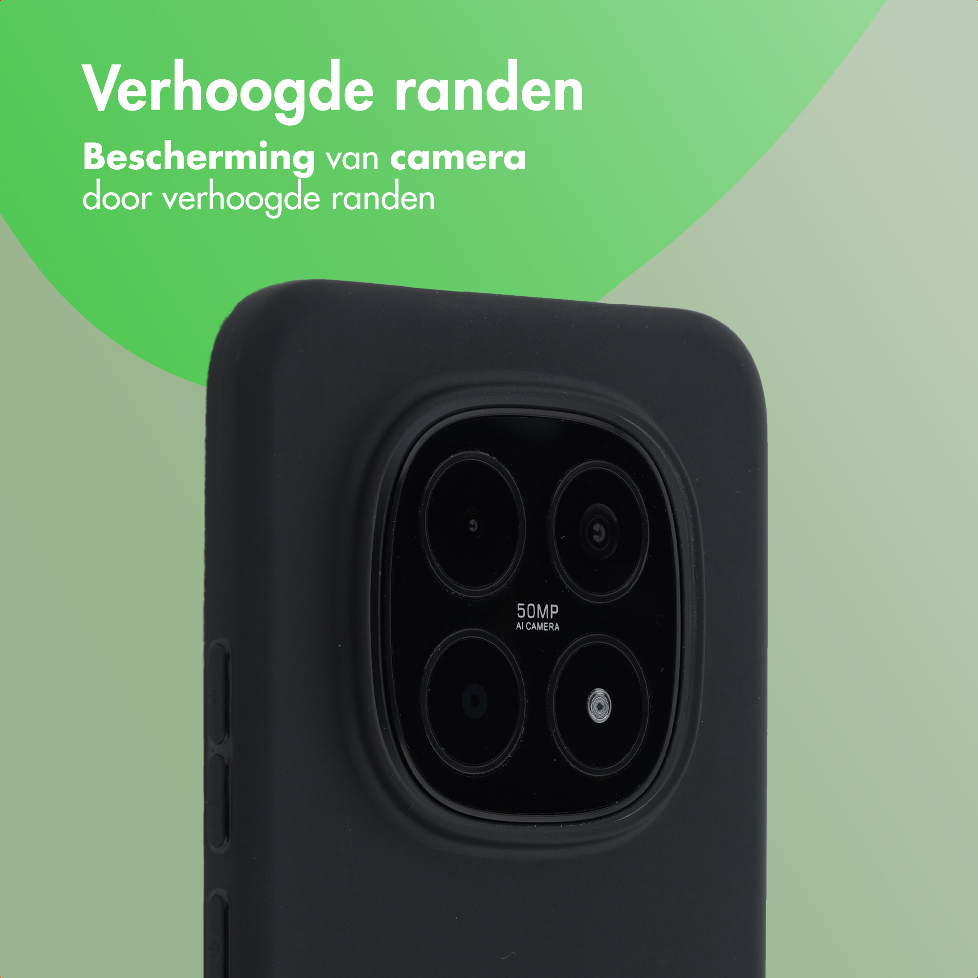 Close-up of a black phone case with camera module on a light background.