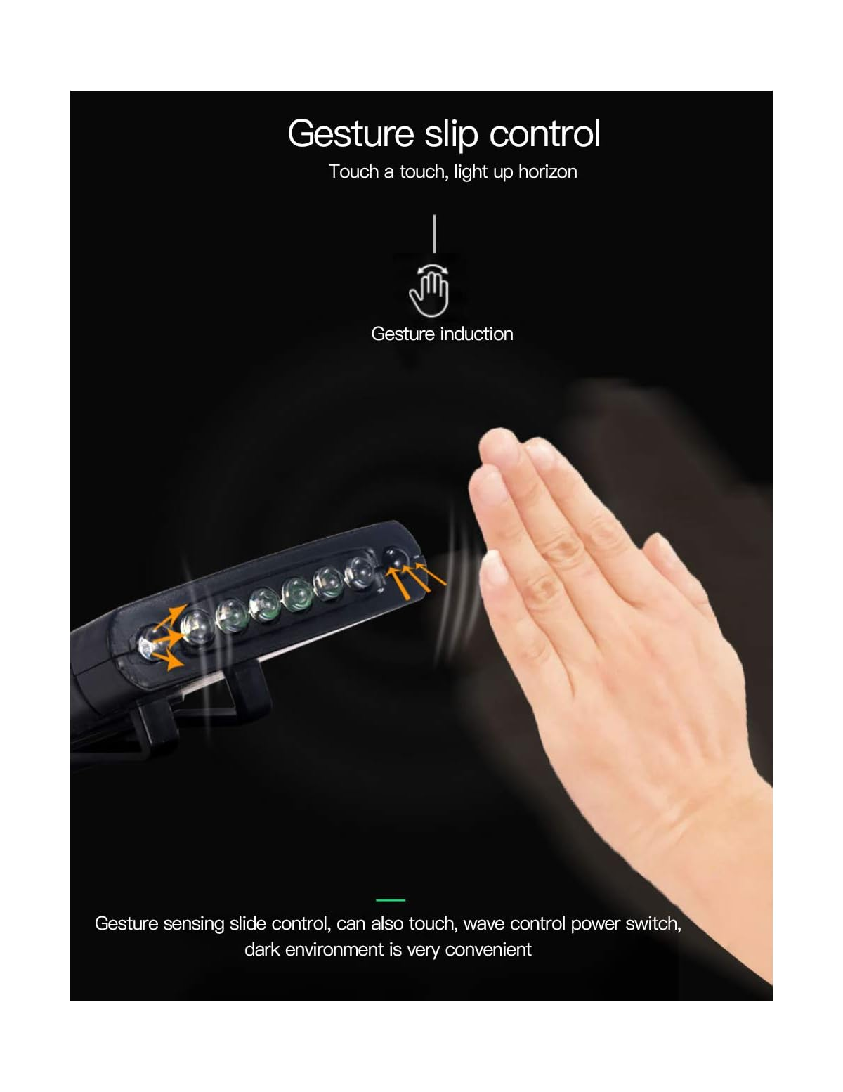 Eine Hand nähert sich einem schwarzen Gerät mit LEDs zur Gestensteuerung.