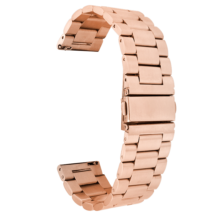 Roségoldenes Metalluhrenarmband mit einer Schließe und Gliedern.