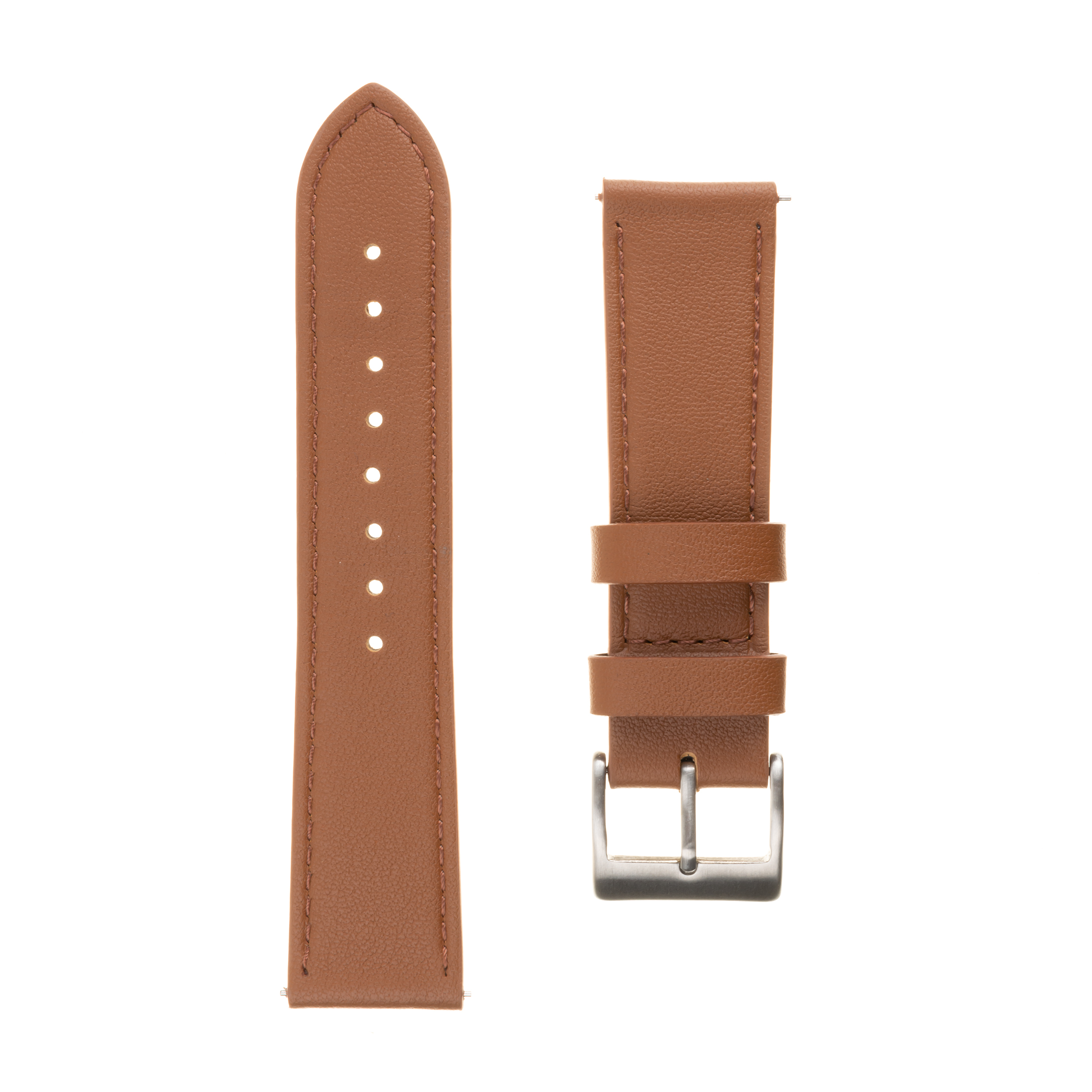 Braunes Lederarmband mit silberner Schnalle und Lochung.