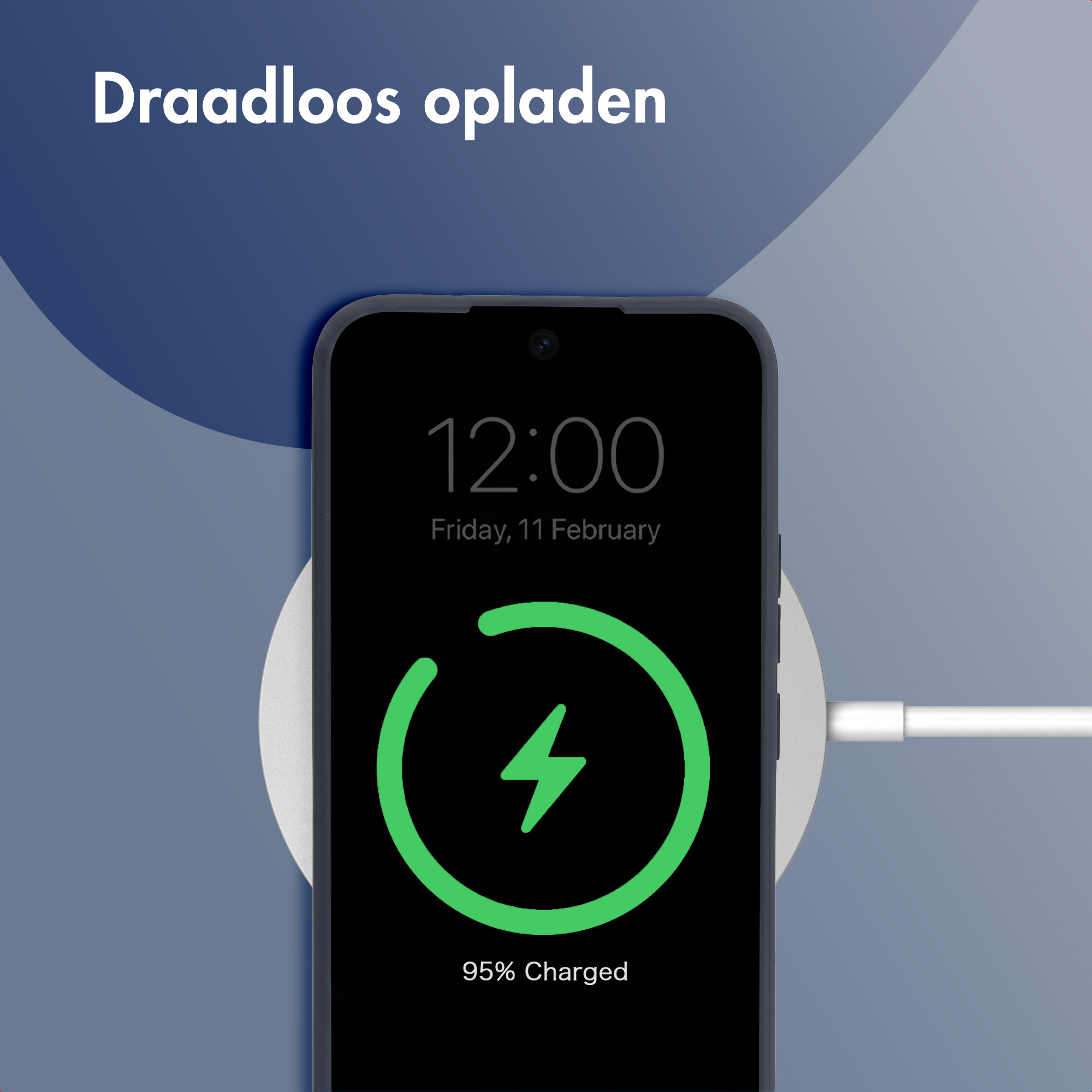 A smartphone is being wirelessly charged on a charging pad.