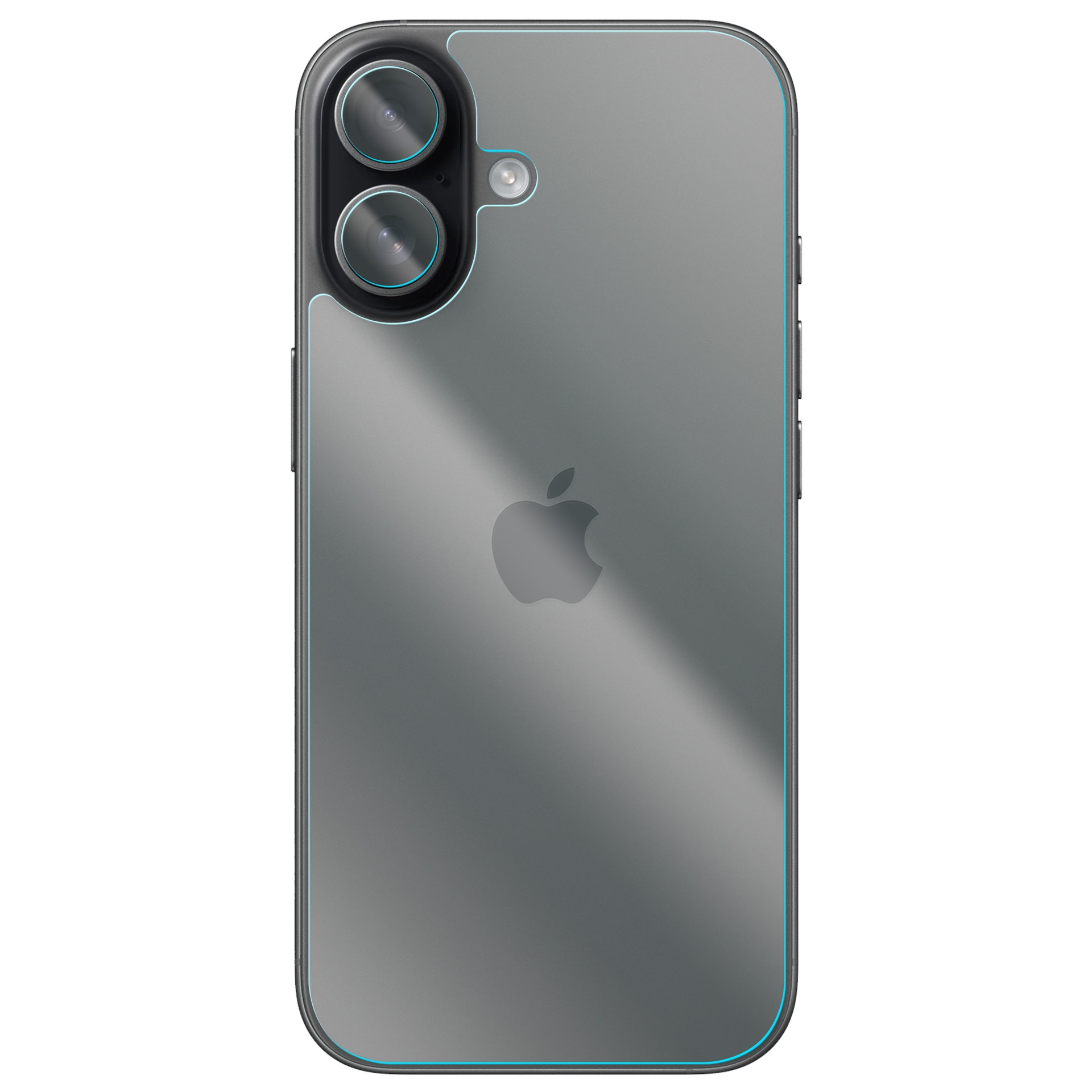 Tył szarego iPhone'a z dwoma aparatami i logo Apple.