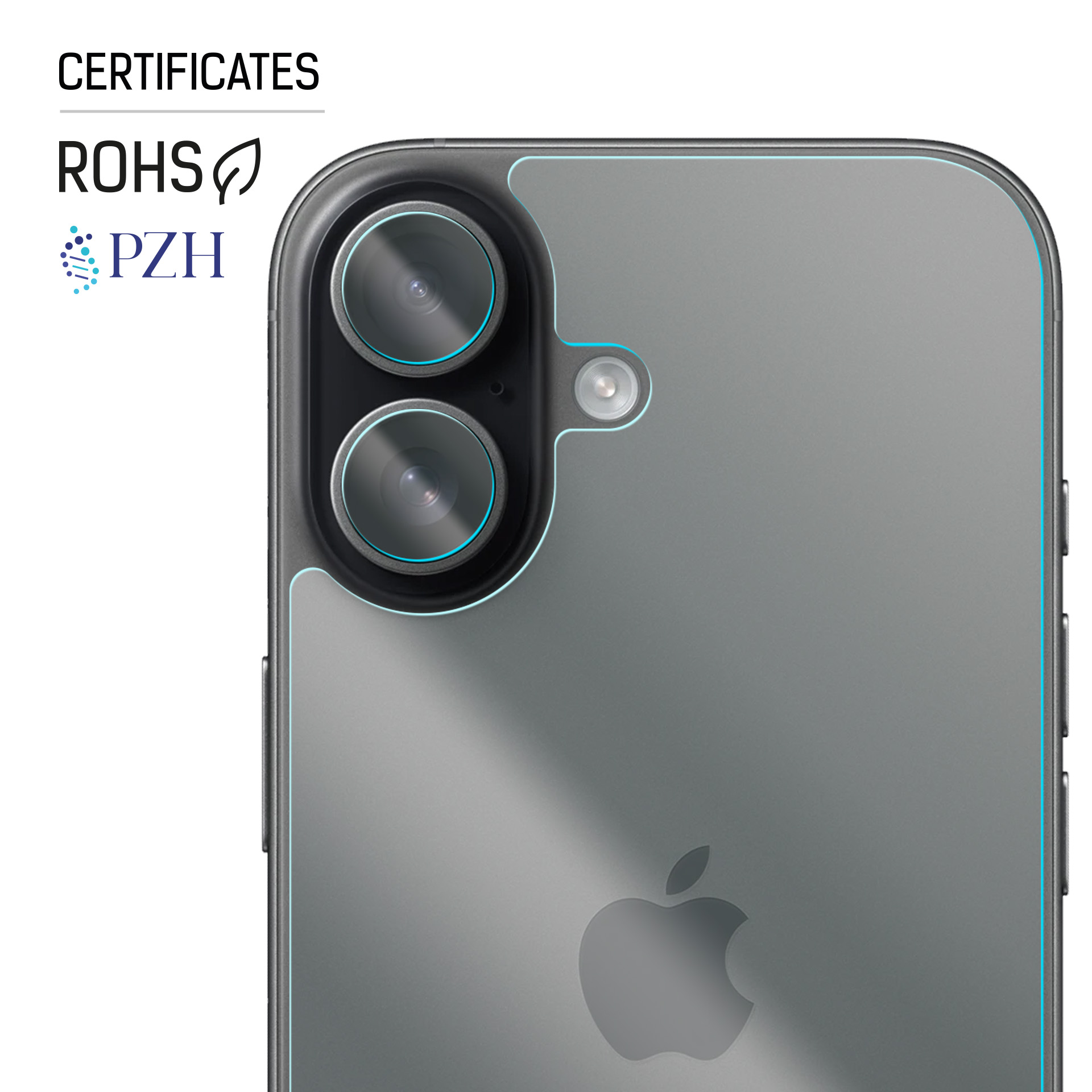 Tył szarego smartfona z podwójnym aparatem i logo Apple.