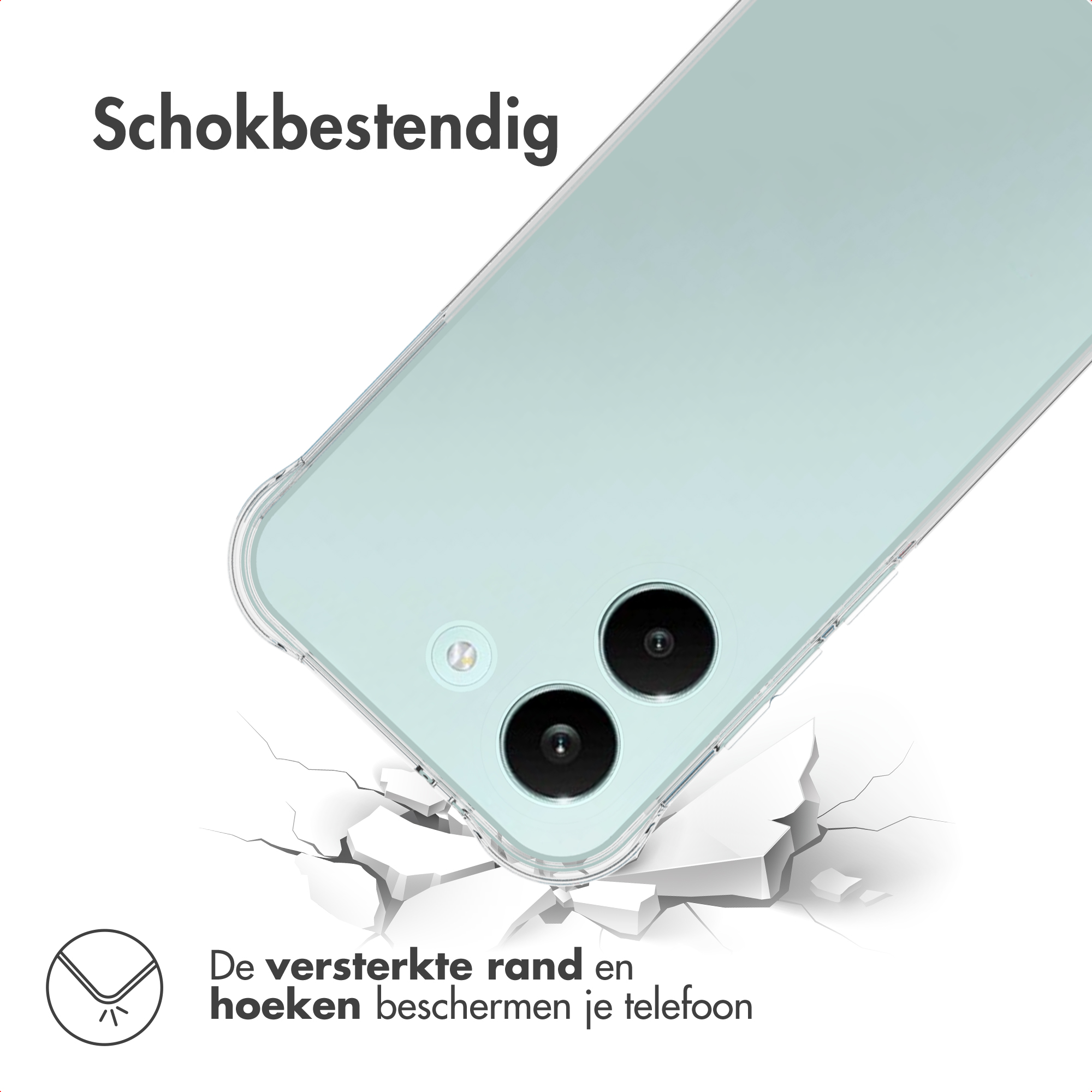 Schokbestendige telefoonhoes die een val simuleert. Versterkte hoeken.