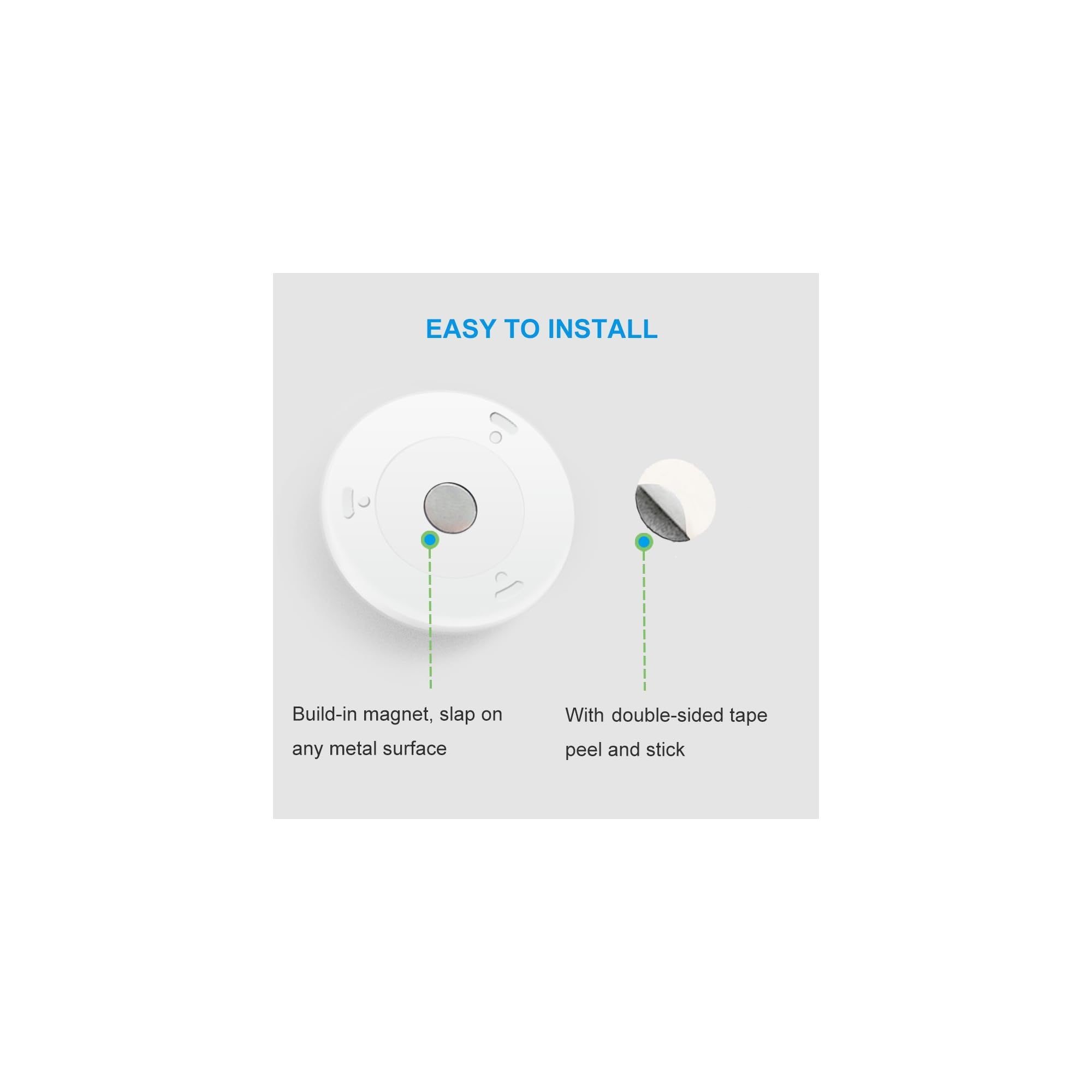 Einfache Installation: Magnetische Befestigung und doppelseitiges Klebeband.