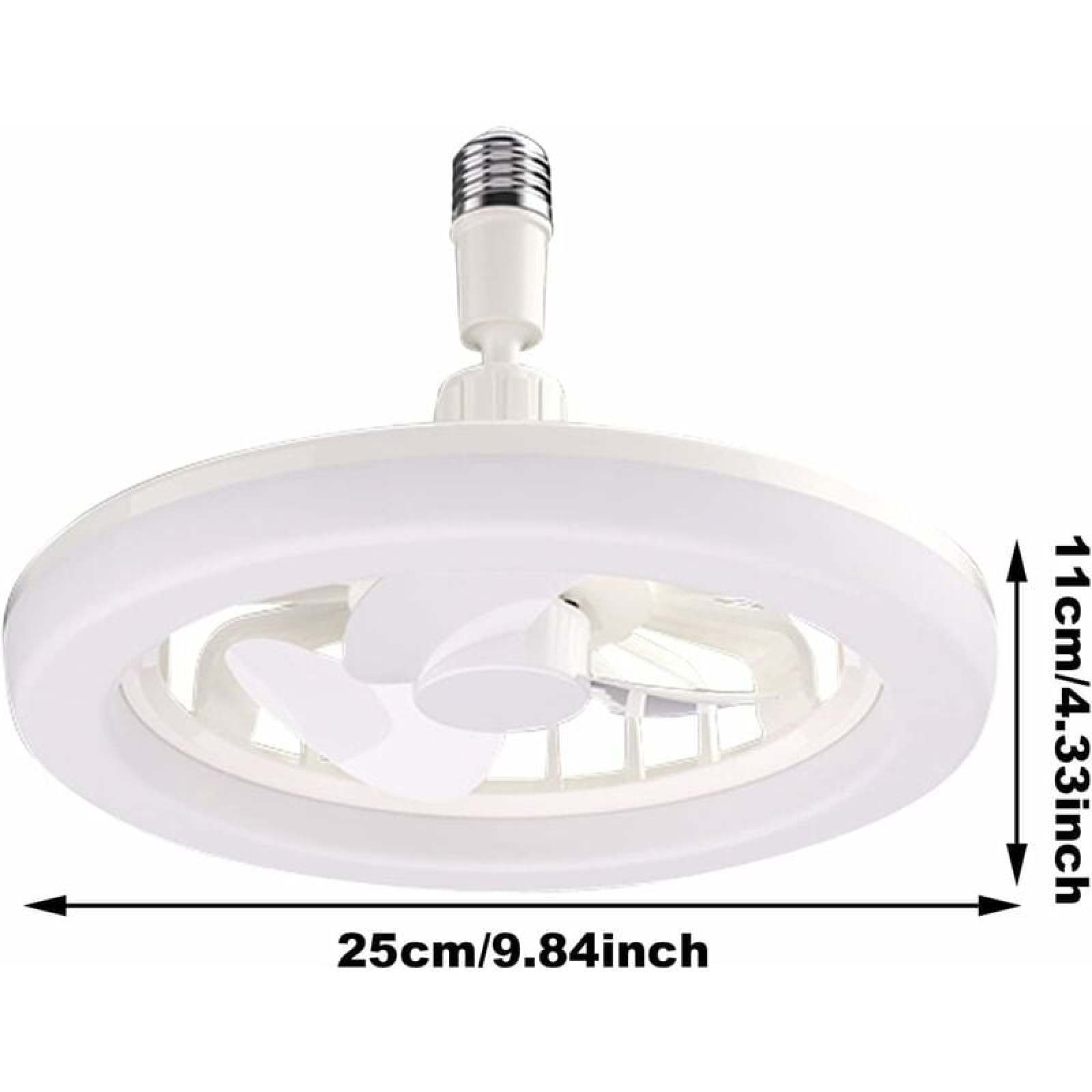 Ein weier Deckenventilator mit LED-Licht und E27-Sockel, 25cm breit, 11cm hoch.