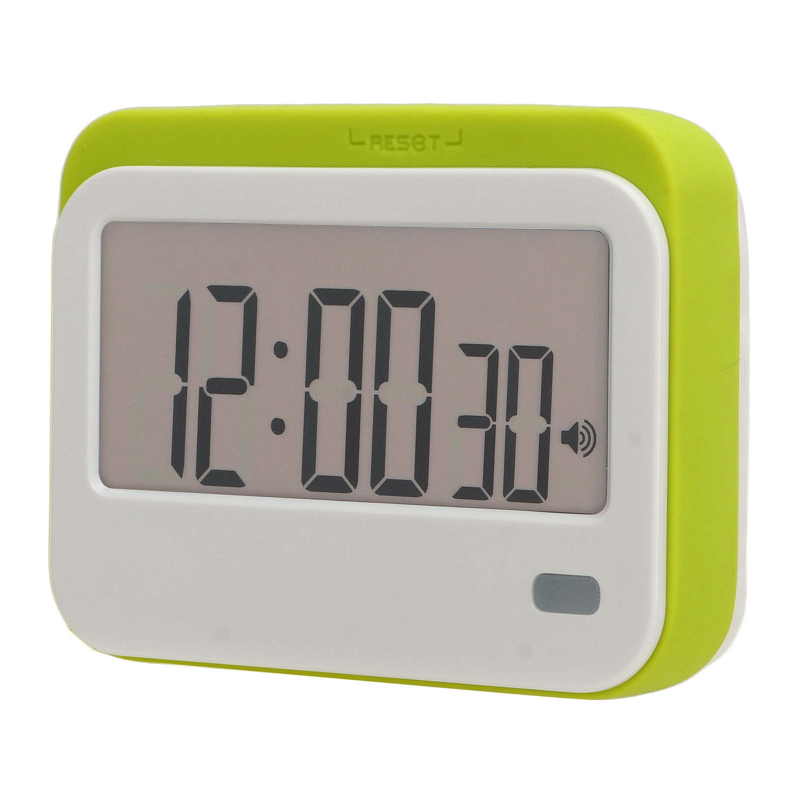 Ein digitaler Timer mit grüner Umrandung zeigt 12:00:30 an.