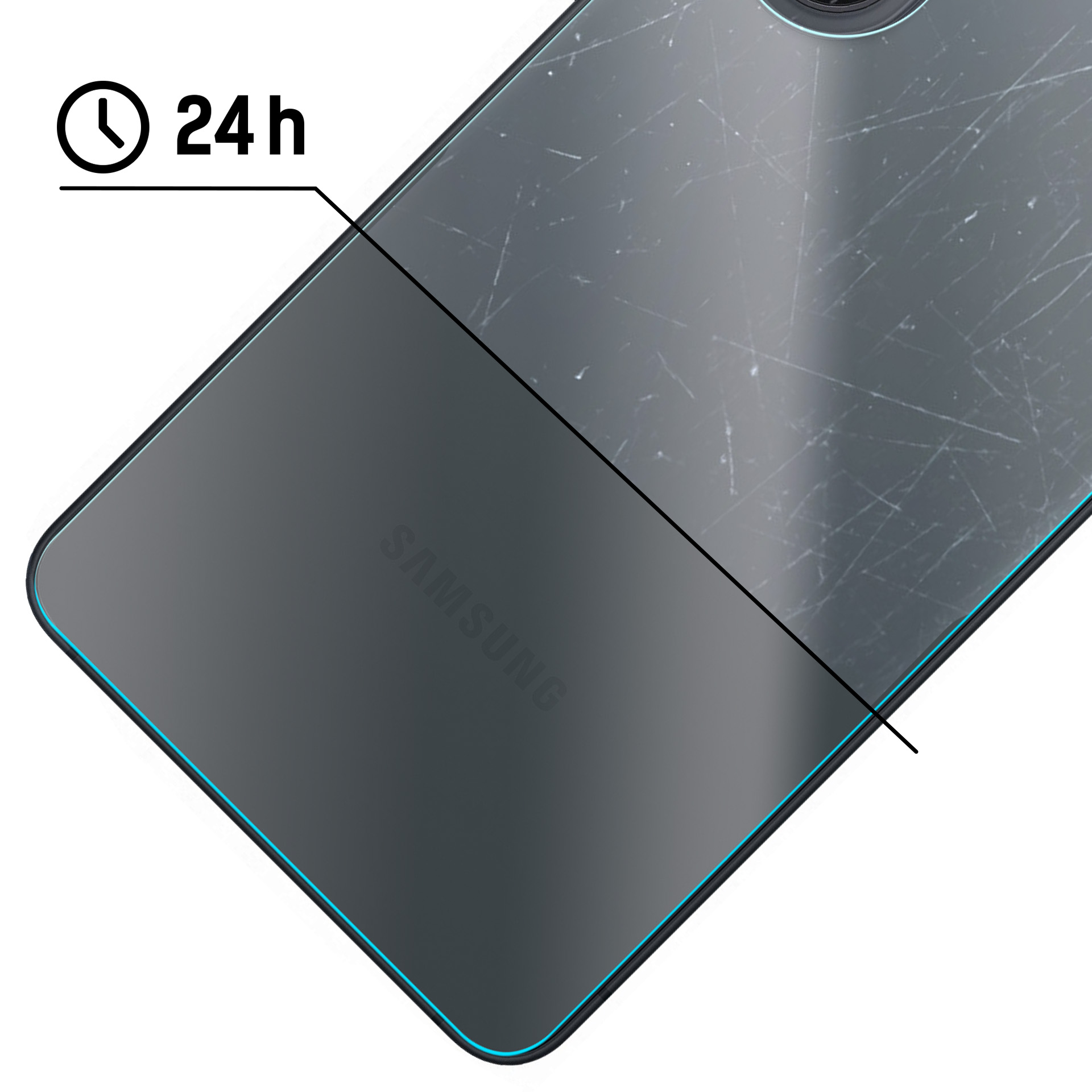 Telefon Samsung z rysami i wskaźnikiem 24h.
