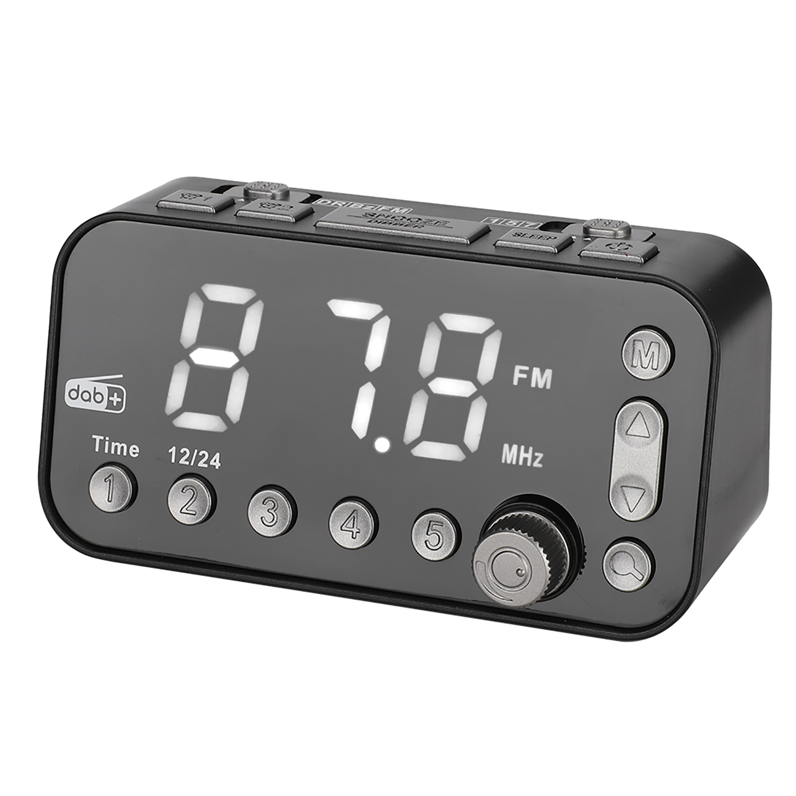 Ein schwarzer Digitalradiowecker zeigt 87,8 FM MHz an.