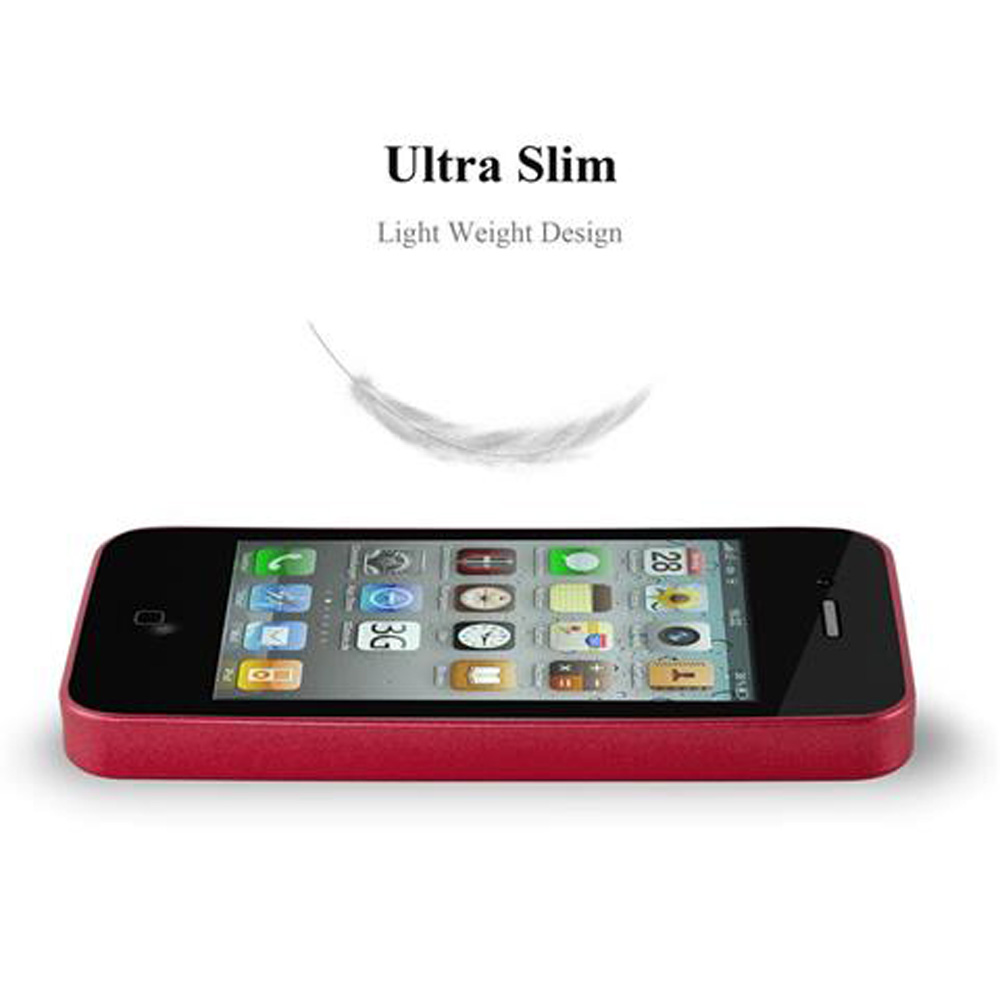 Ein rotes Smartphone mit vielen App-Symbolen auf dem Bildschirm.