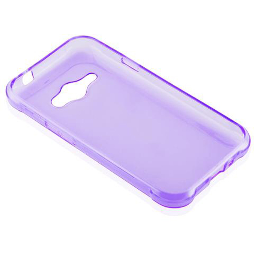 Una custodia per telefono in silicone traslucido, lavanda, su sfondo bianco.