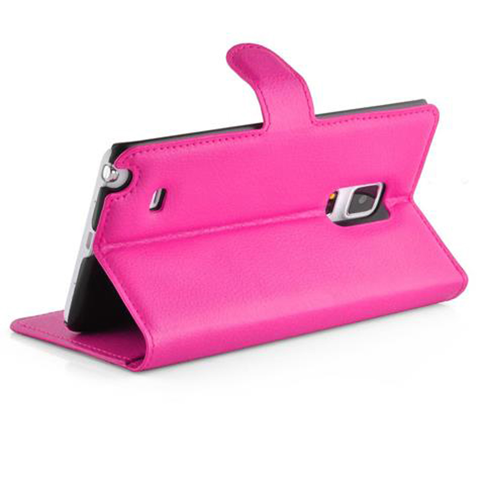 Ein pinkes Tablet-Case, geöffnet und aufgestellt, zeigt die Rückseite des Tablets.