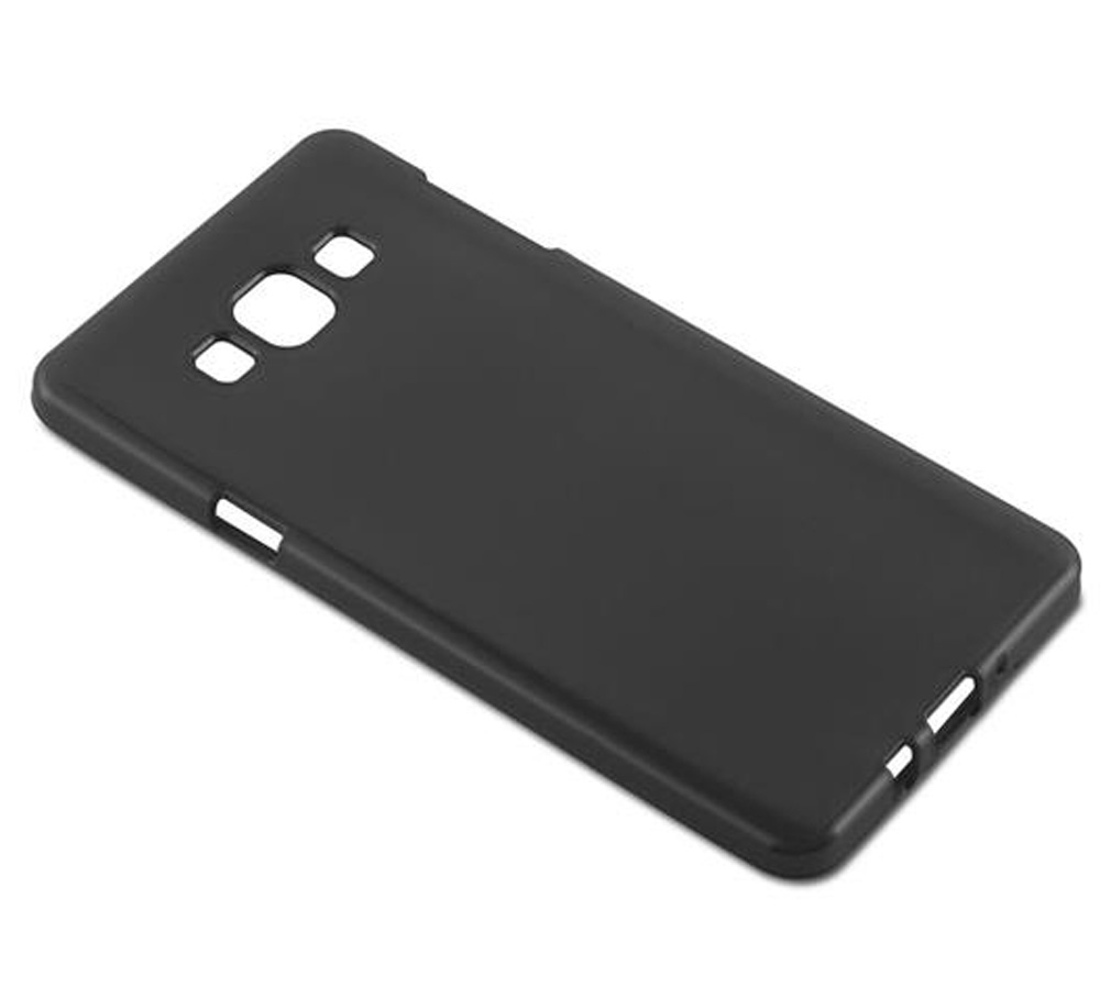 Custodia nera per telefono con ritagli per fotocamera e flash.