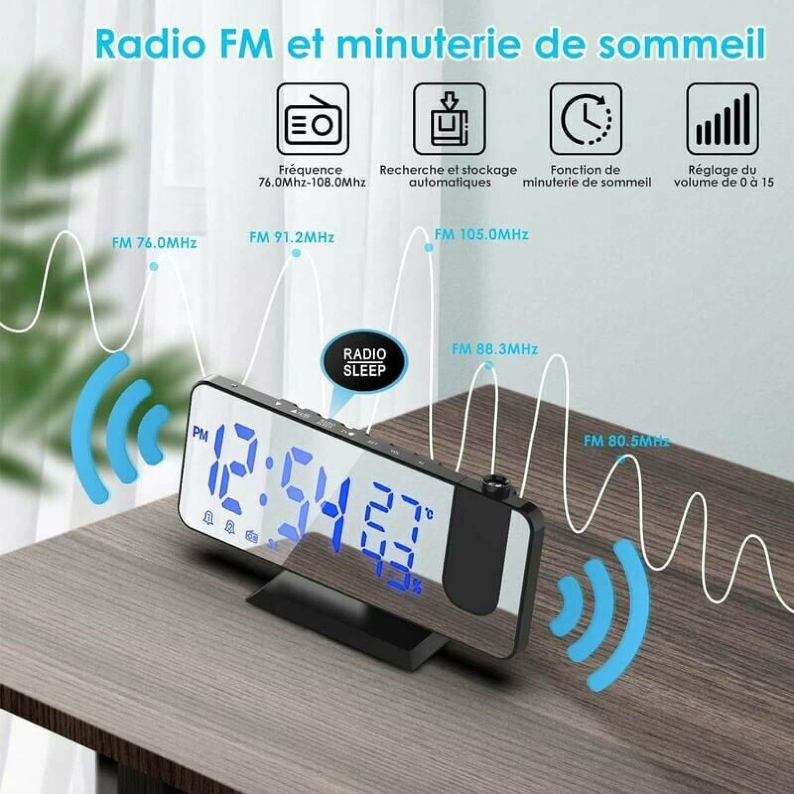 Digitaler Wecker mit FM-Radio, Slep-Timer, Temperaturanzeige und Projektion.